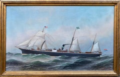 Antique Antonio Nicolo Jacobsen, 1850 – 1921, American Painter, Liner La Champagne