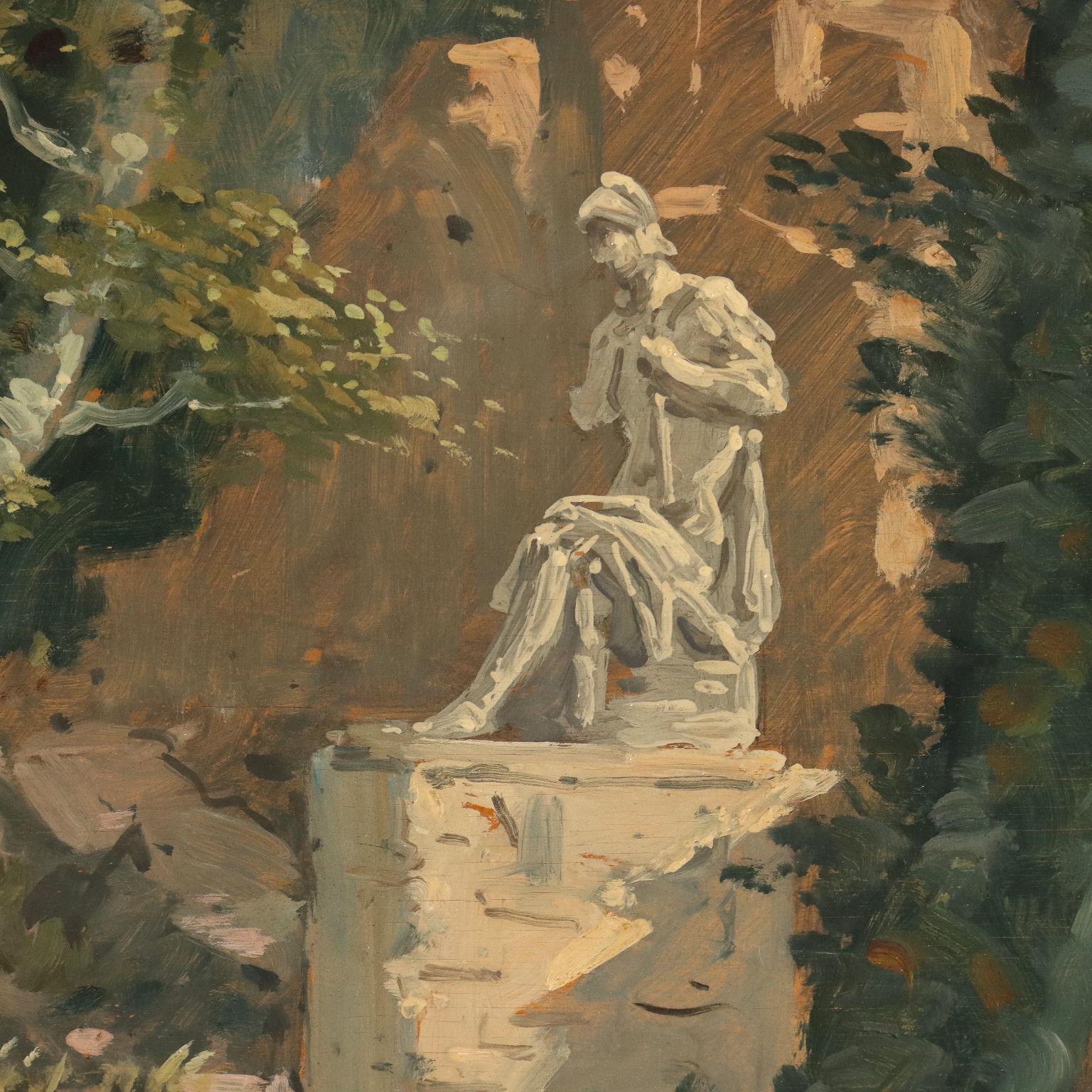 Paesaggio con Pastori e Rovine, 1900s - Other Art Style Painting by Antonio Oberto