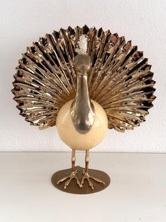 Antonio Pavia 1970s Italian Brass and Ostrich Egg Bird Sculpture