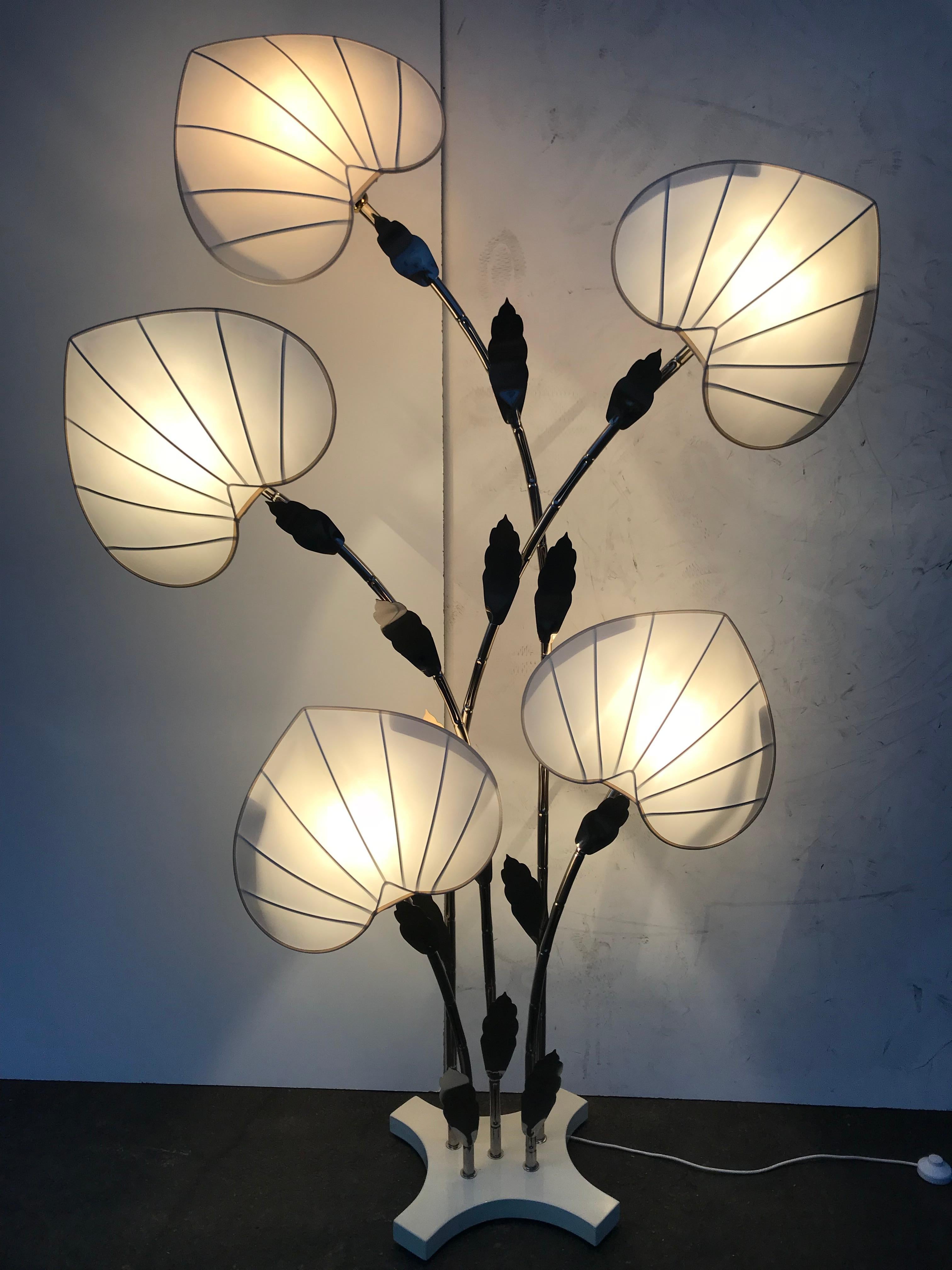 Antonio Pavia Brass Bamboo Lamp with Leaf Motif Shades 3