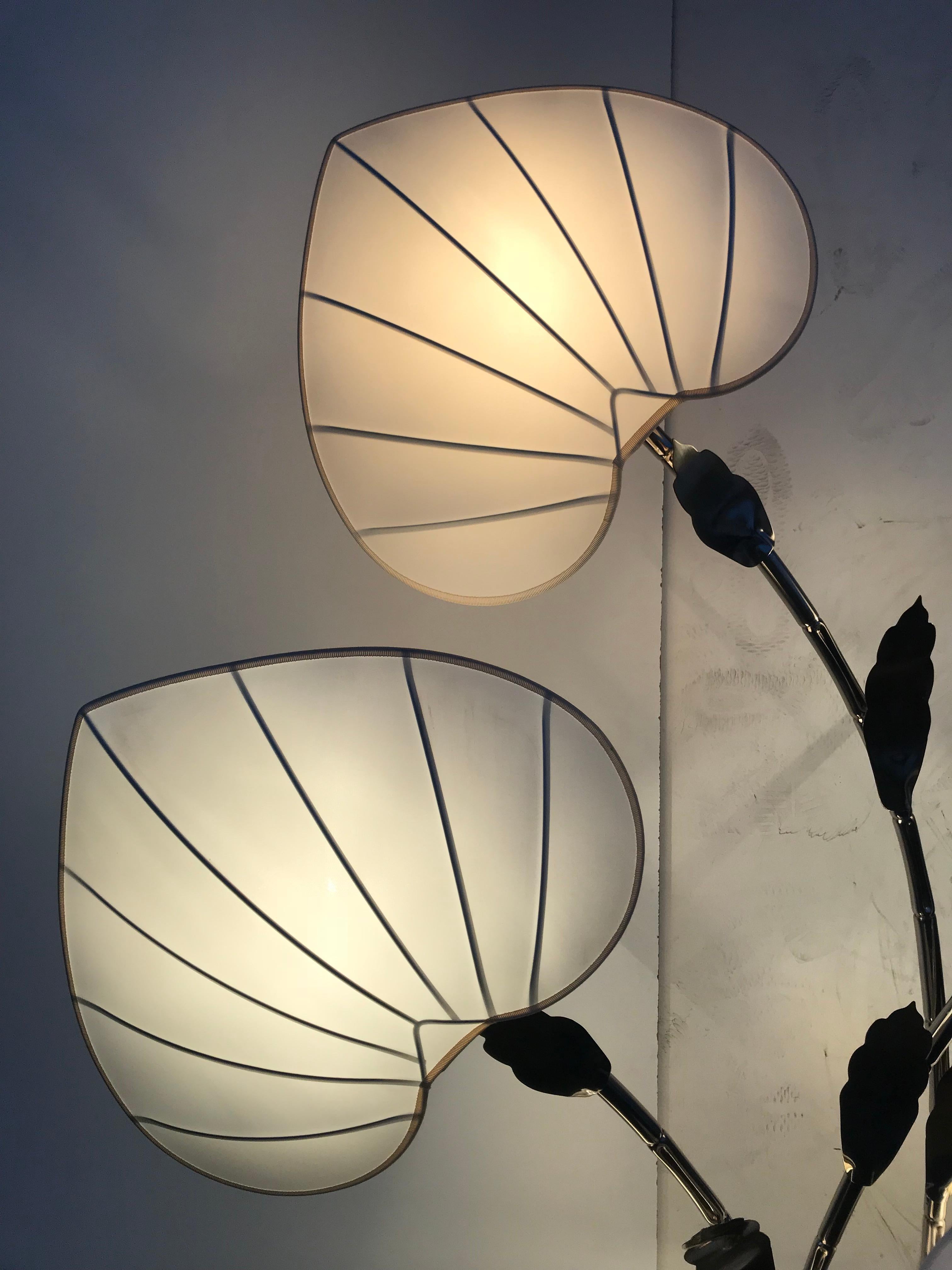 Antonio Pavia Brass Bamboo Lamp with Leaf Motif Shades 4