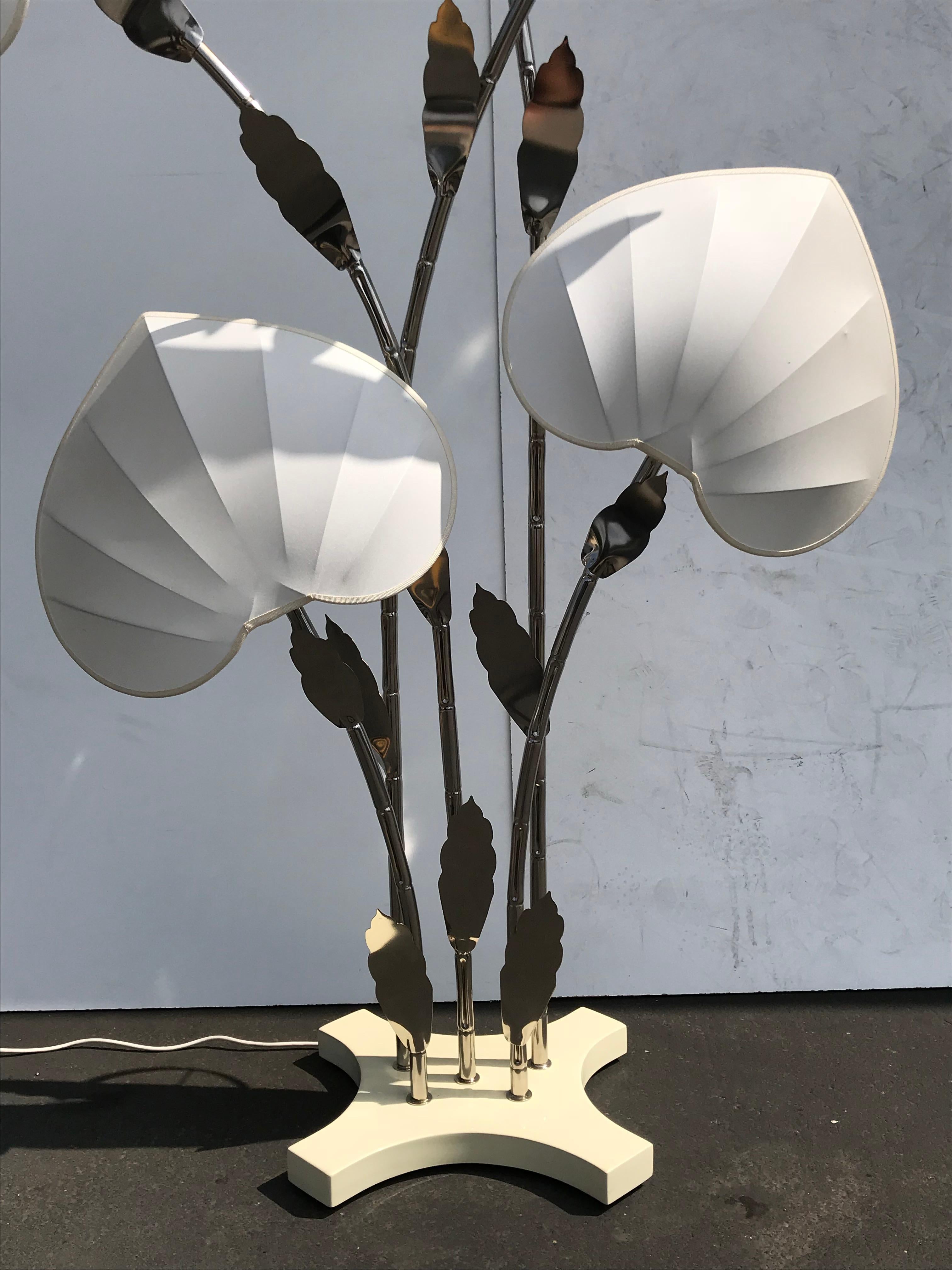 Antonio Pavia brass bamboo floor lamp with leaf motif shades.