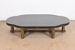 Antonio Pavia Italian Modern Brass and Black Lacquer Cocktail Table, Circa 1970s