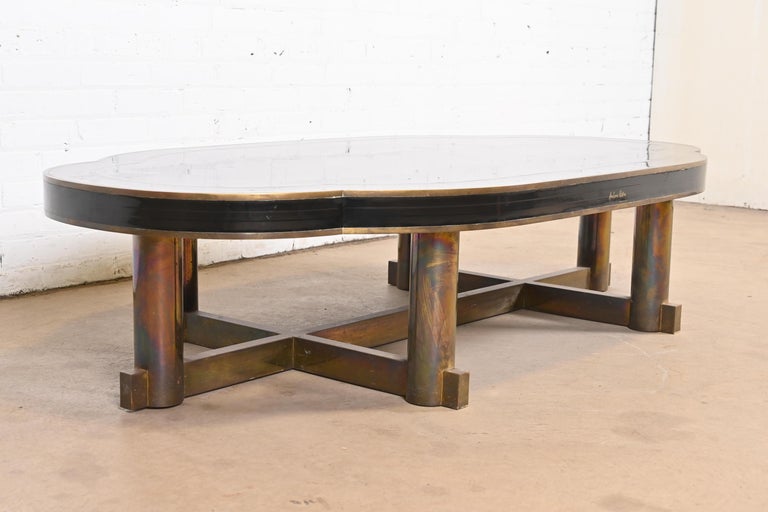 Antonio Pavia Italian Modern Brass and Black Lacquer Cocktail Table, Circa 1970s at 1stDibs