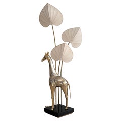 Antonio Pavia Grand lampadaire des années 70 avec girafe en laiton et trois sources lumineuses