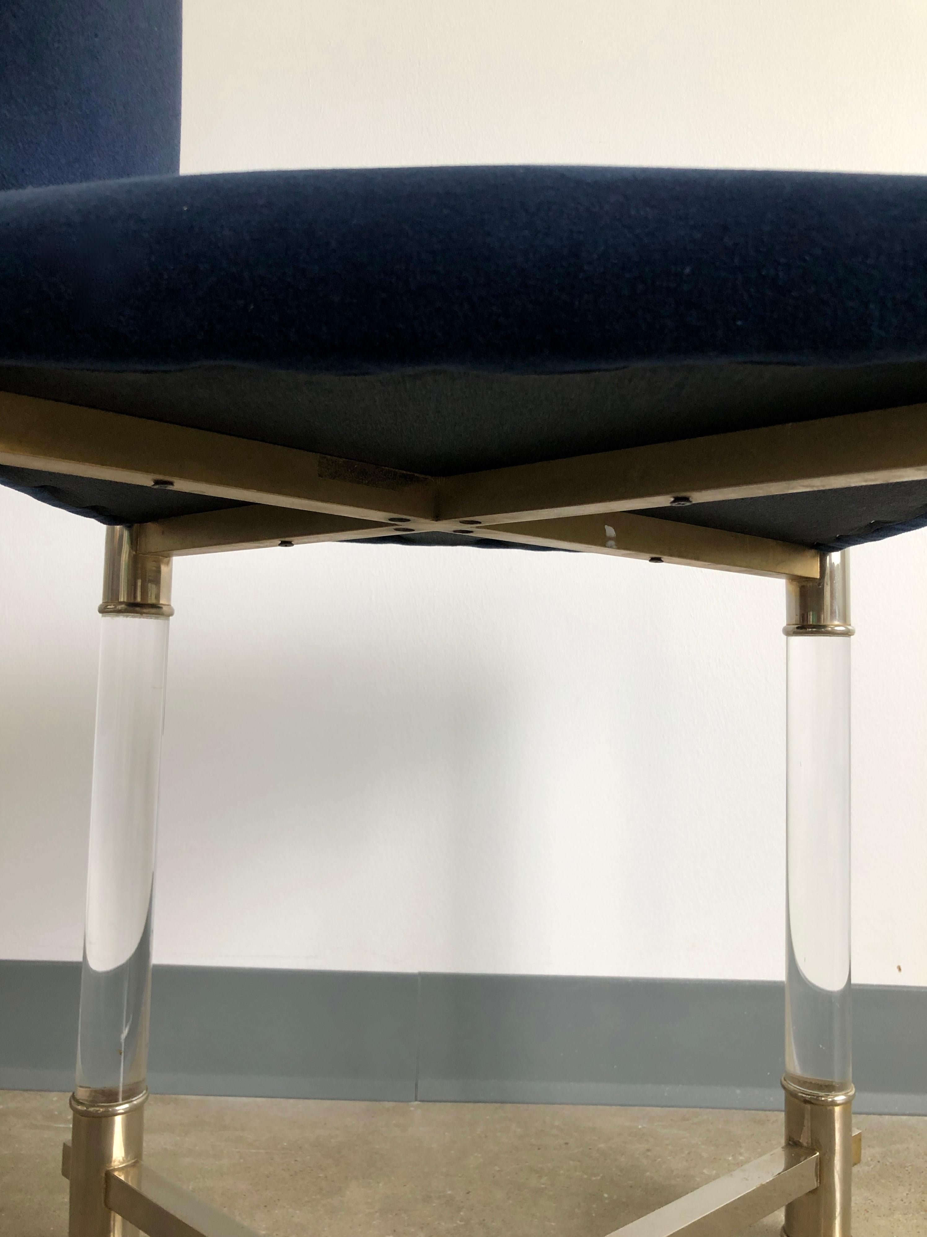 Antonio Pavia Lucite Frame w/ Stainless Steel & New Blue Velvet High Back Chair For Sale 11