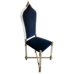 Antonio Pavia Lucite Frame w/ Stainless Steel & New Blue Velvet High Back Chair