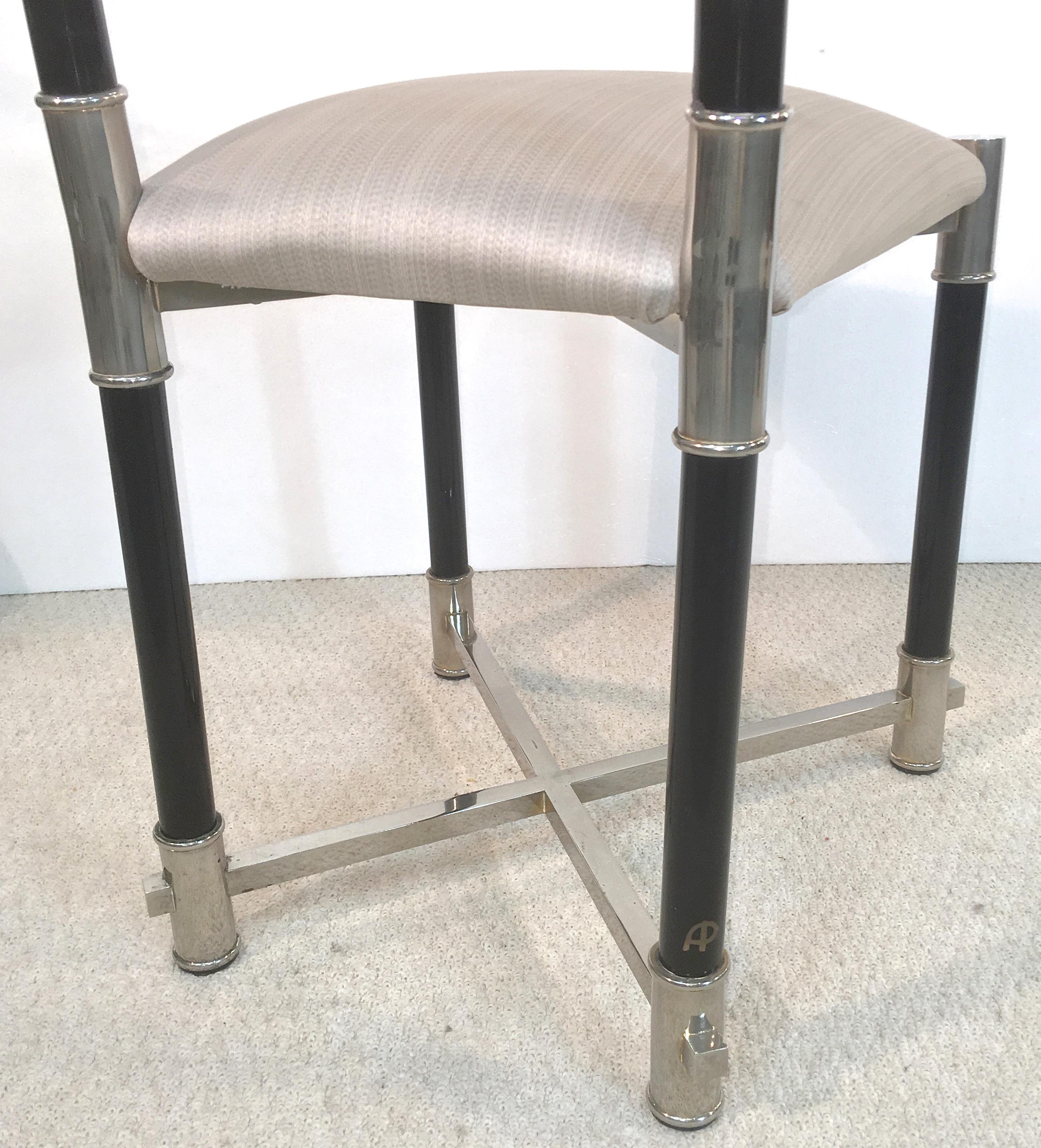 Antonio Pavia Set of Eight Dining Chairs Nickel and Lacquer For Sale 2