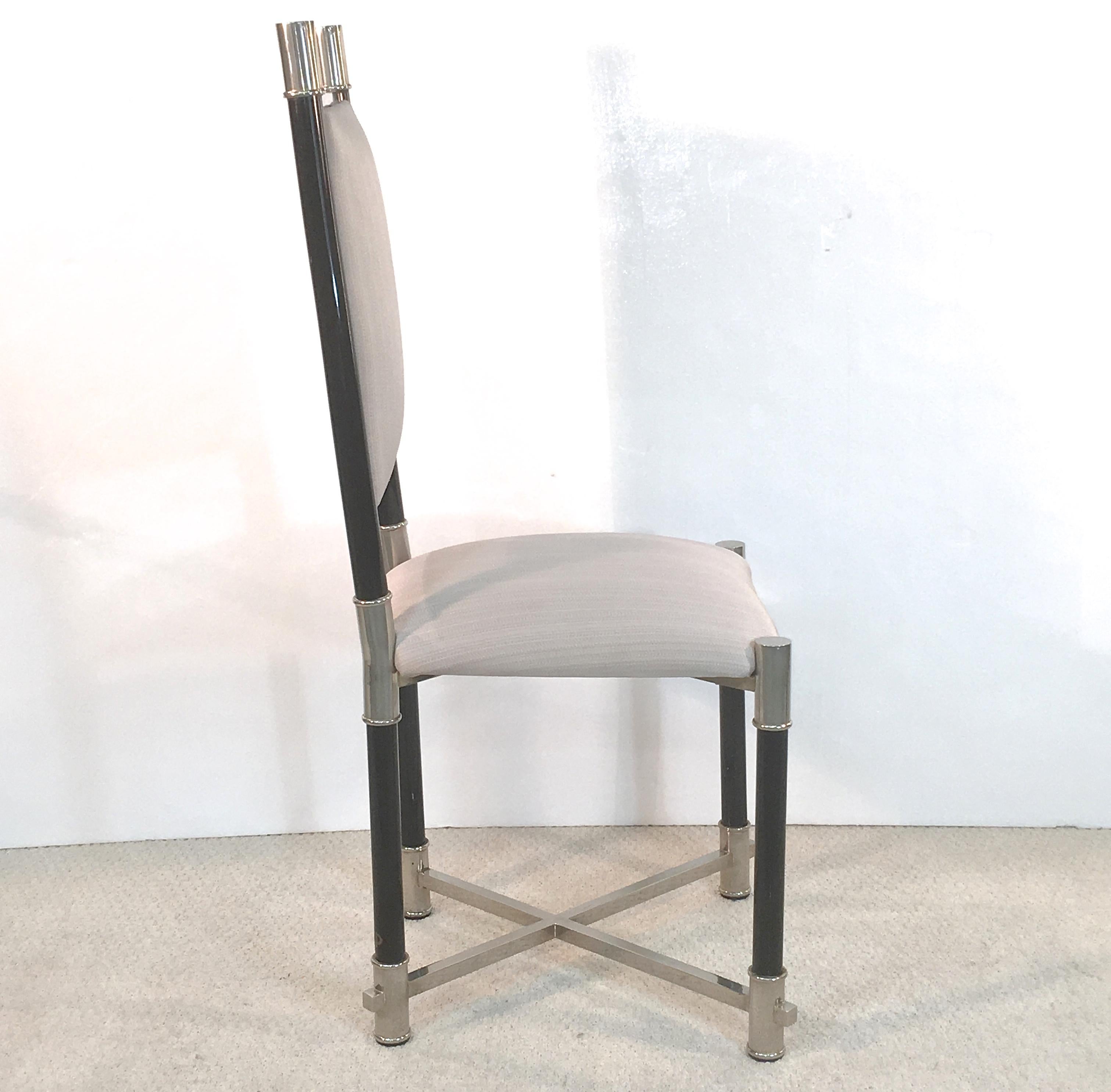 Mid-Century Modern Antonio Pavia Set of Eight Dining Chairs Nickel and Lacquer For Sale