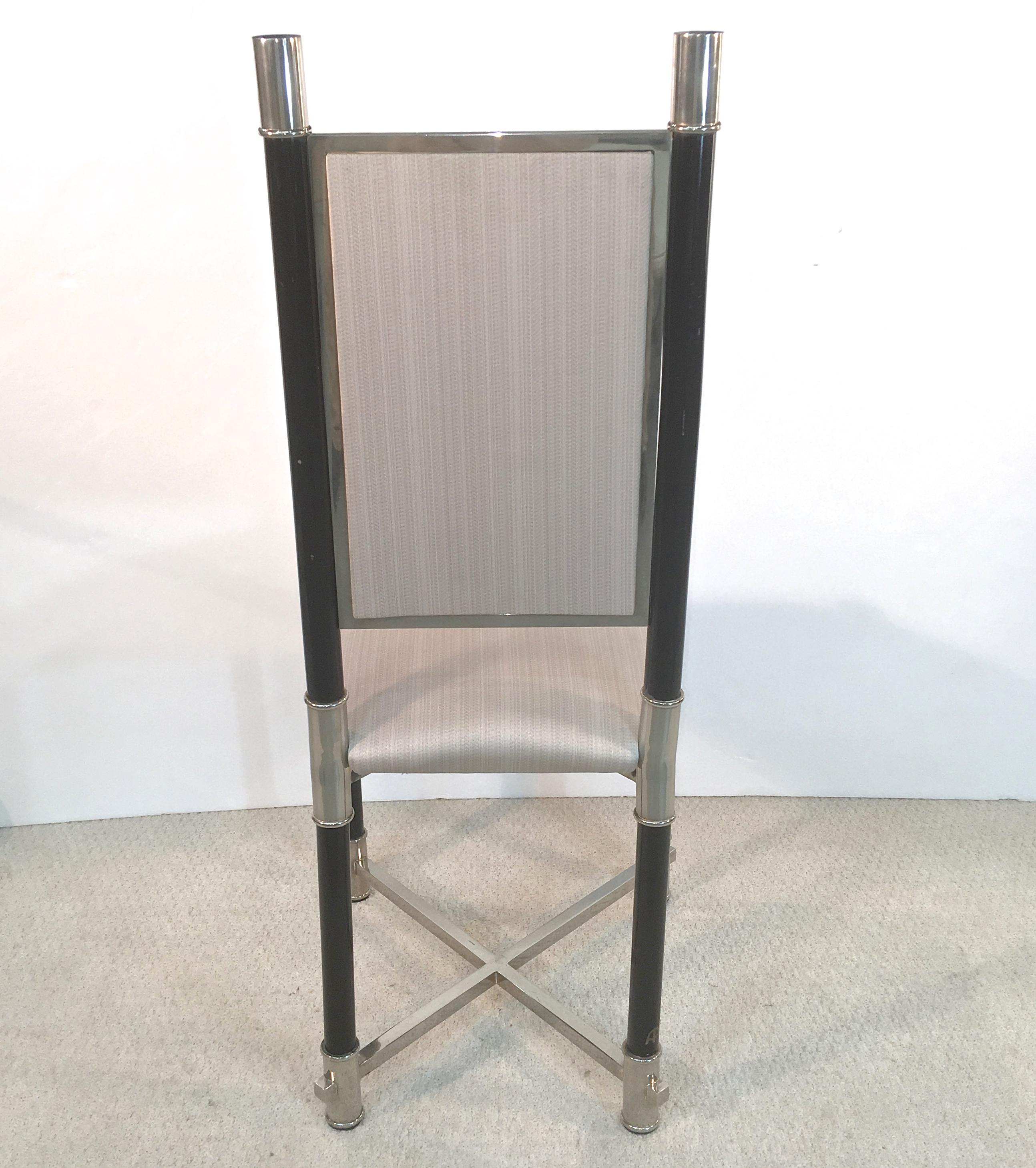 Italian Antonio Pavia Set of Eight Dining Chairs Nickel and Lacquer For Sale