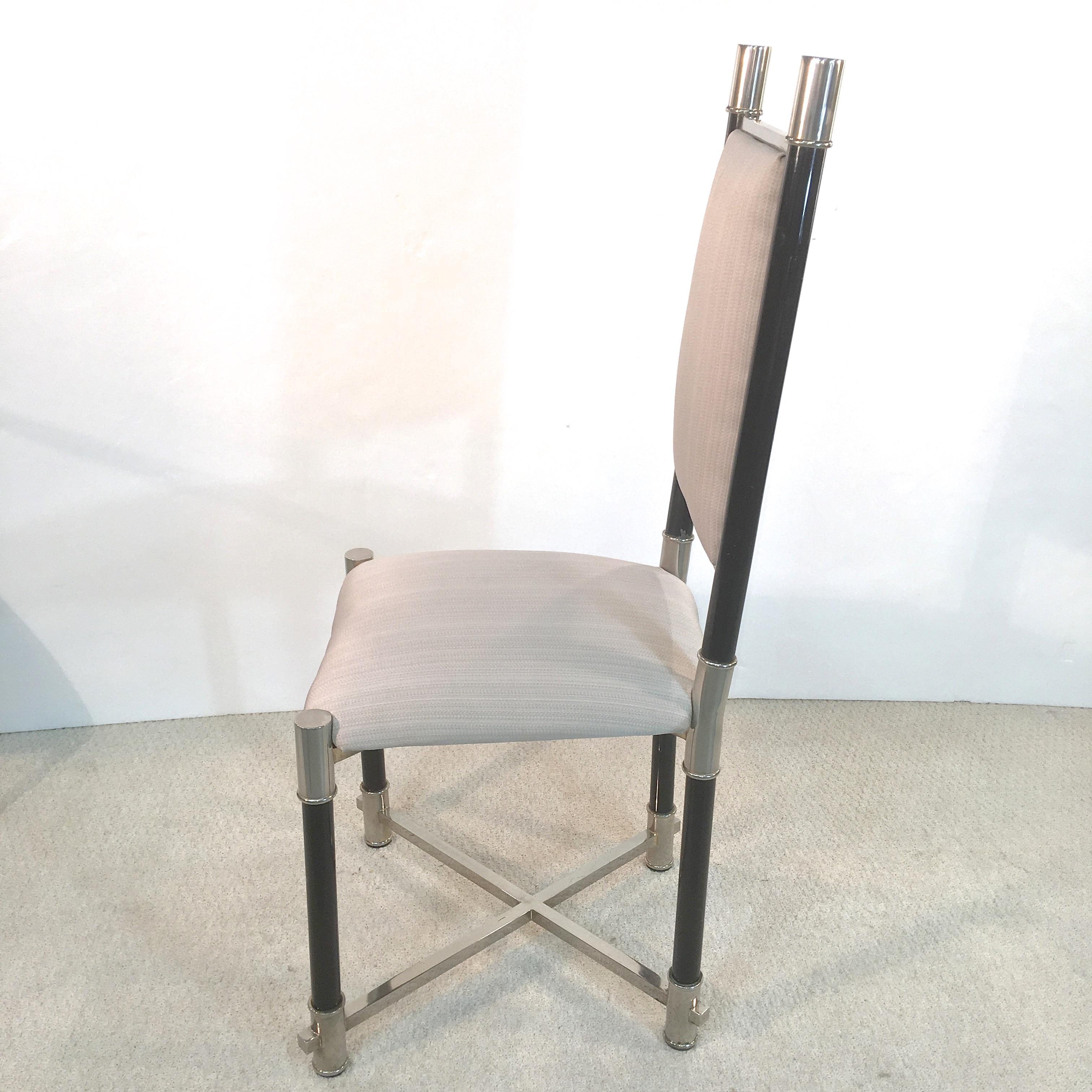 Plated Antonio Pavia Set of Eight Dining Chairs Nickel and Lacquer For Sale