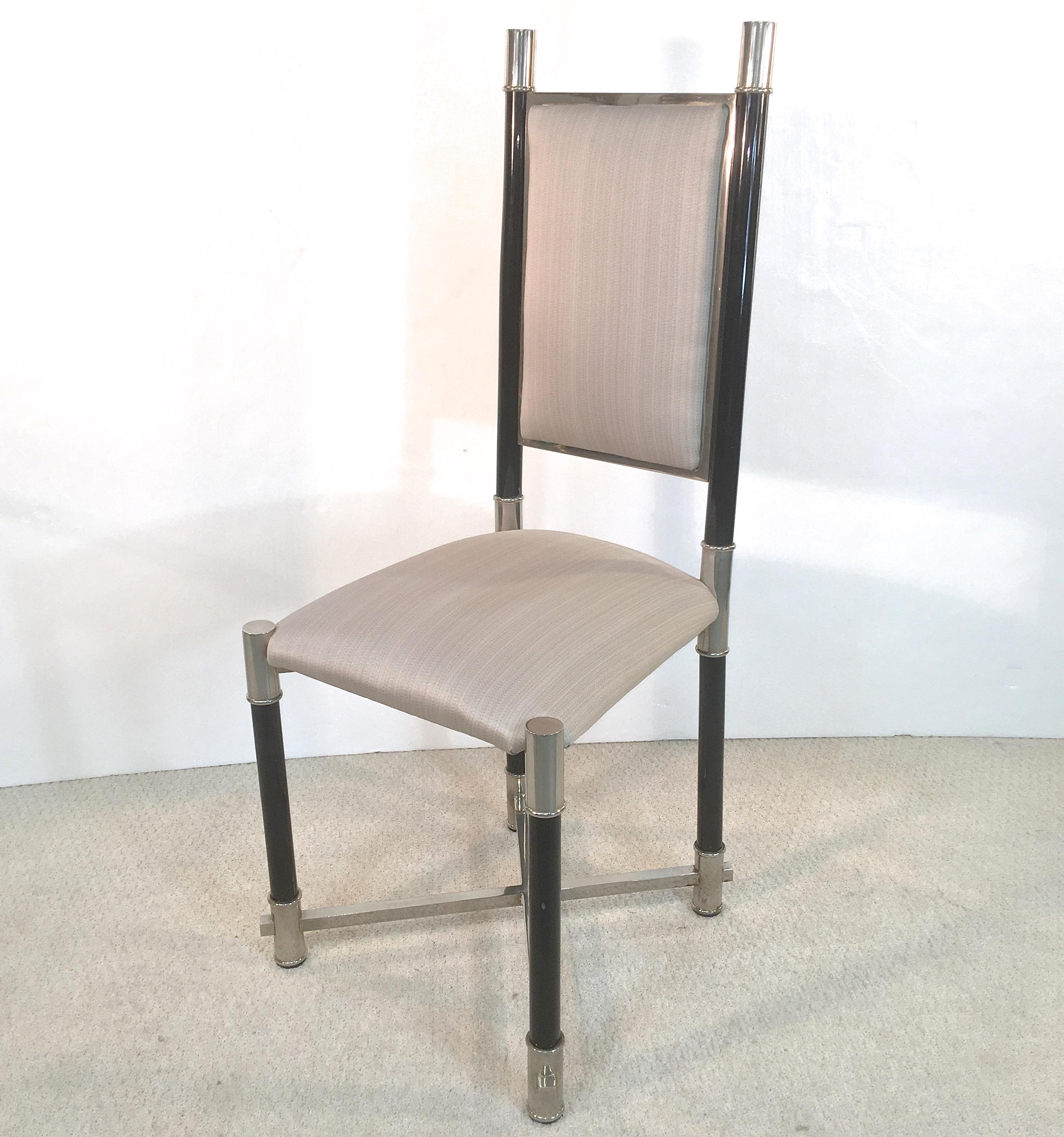 Antonio Pavia Set of Eight Dining Chairs Nickel and Lacquer In Good Condition For Sale In Hanover, MA
