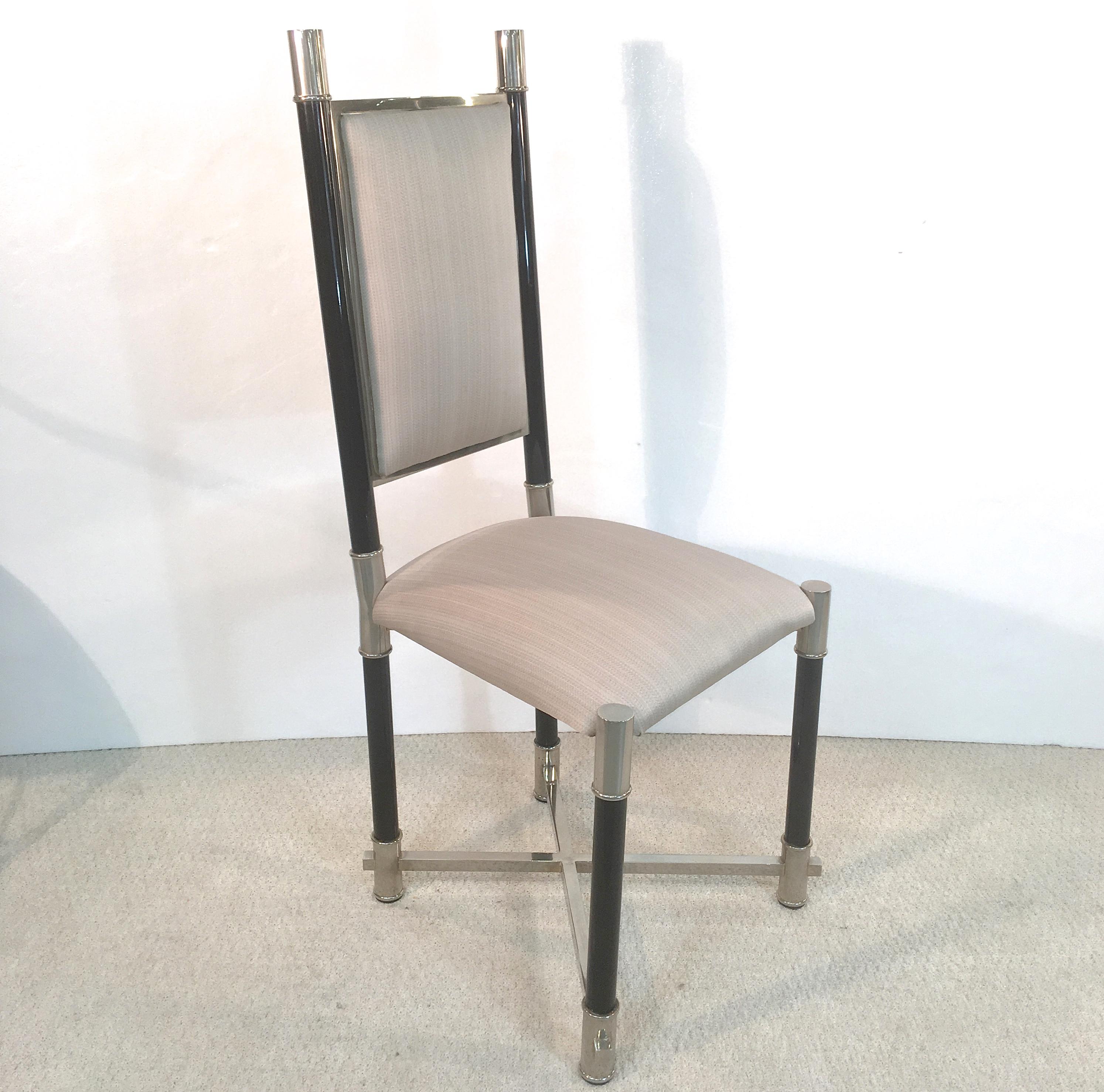 Late 20th Century Antonio Pavia Set of Eight Dining Chairs Nickel and Lacquer For Sale