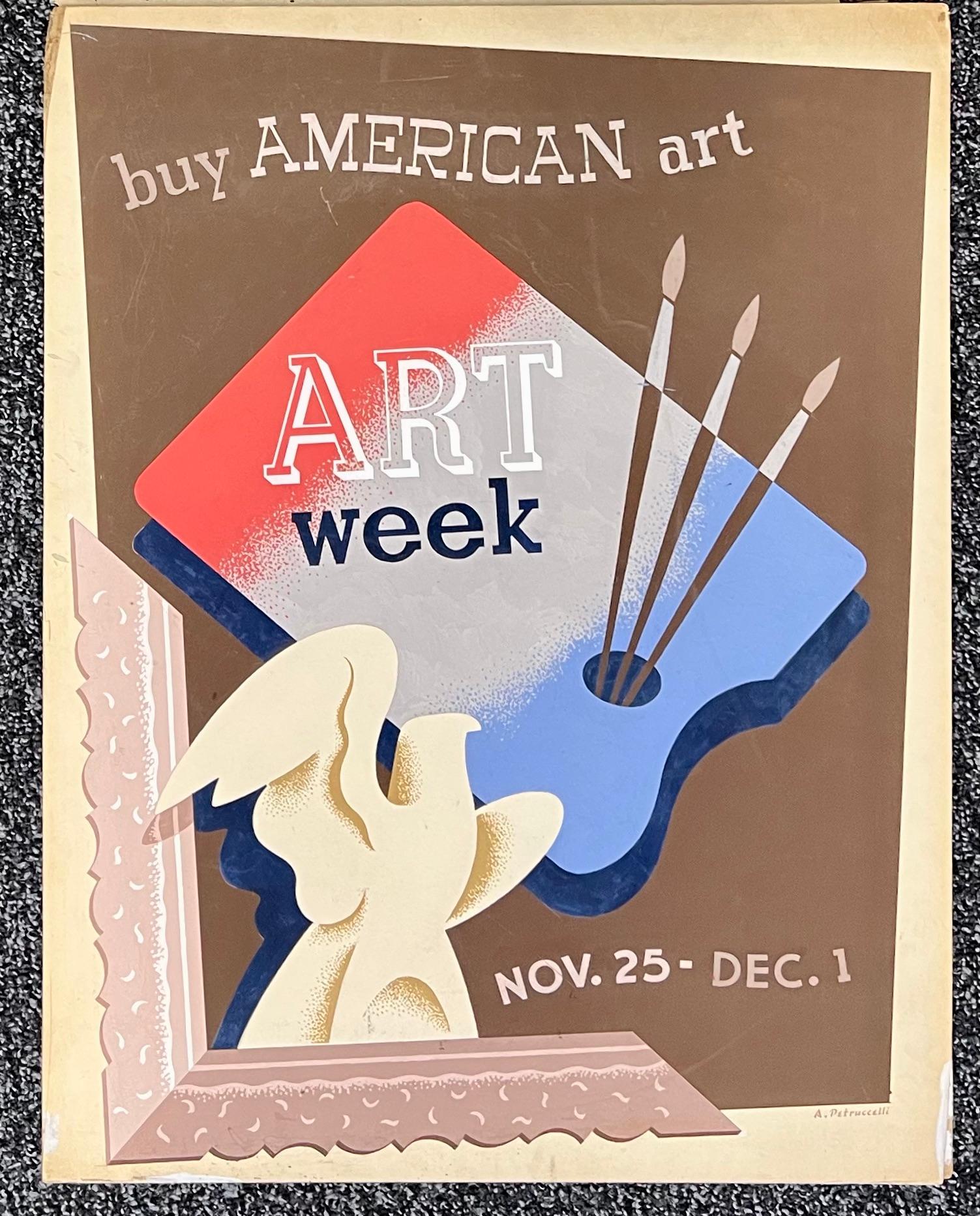 Art Week Poster Design American Scene Modern c. 1930s WPA Era Illustration - Painting by Antonio Petruccelli