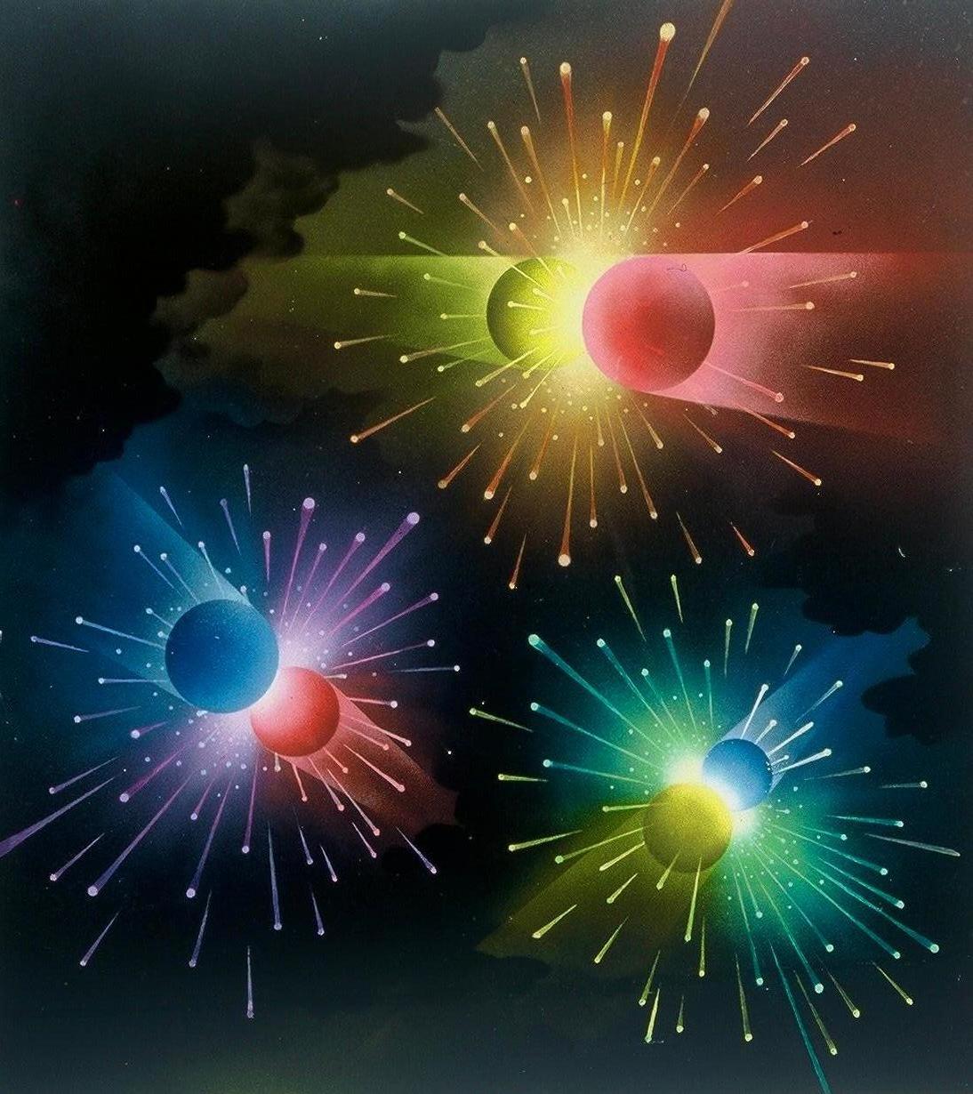 Antonio Petruccelli Interior Art - Colliding Atoms Illustration Published Life Mag Mid-Century Modern Atomic Space