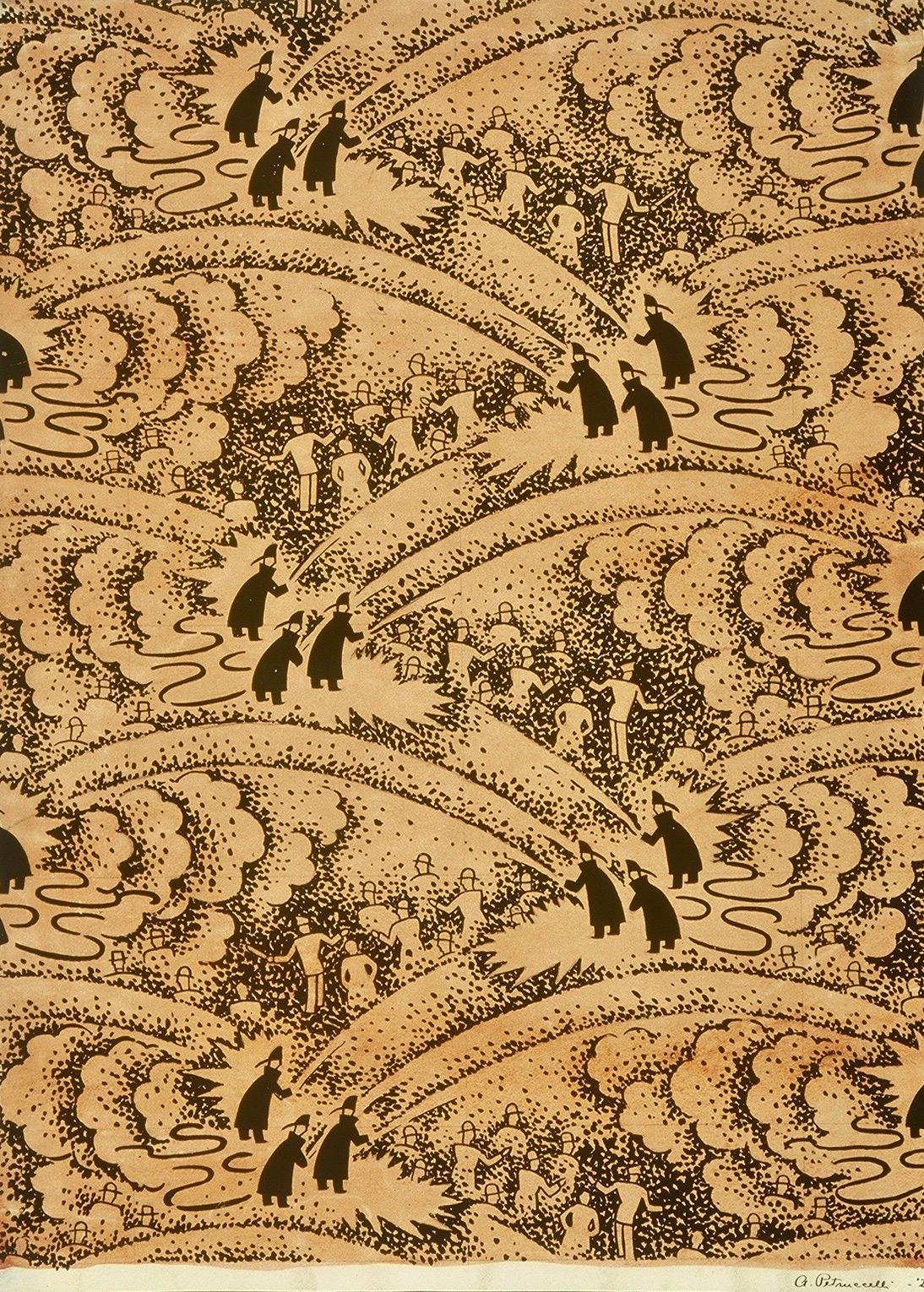 Design de tissu pour hommes en textile Fireman - Scène américaine des années 1920 - Art déco