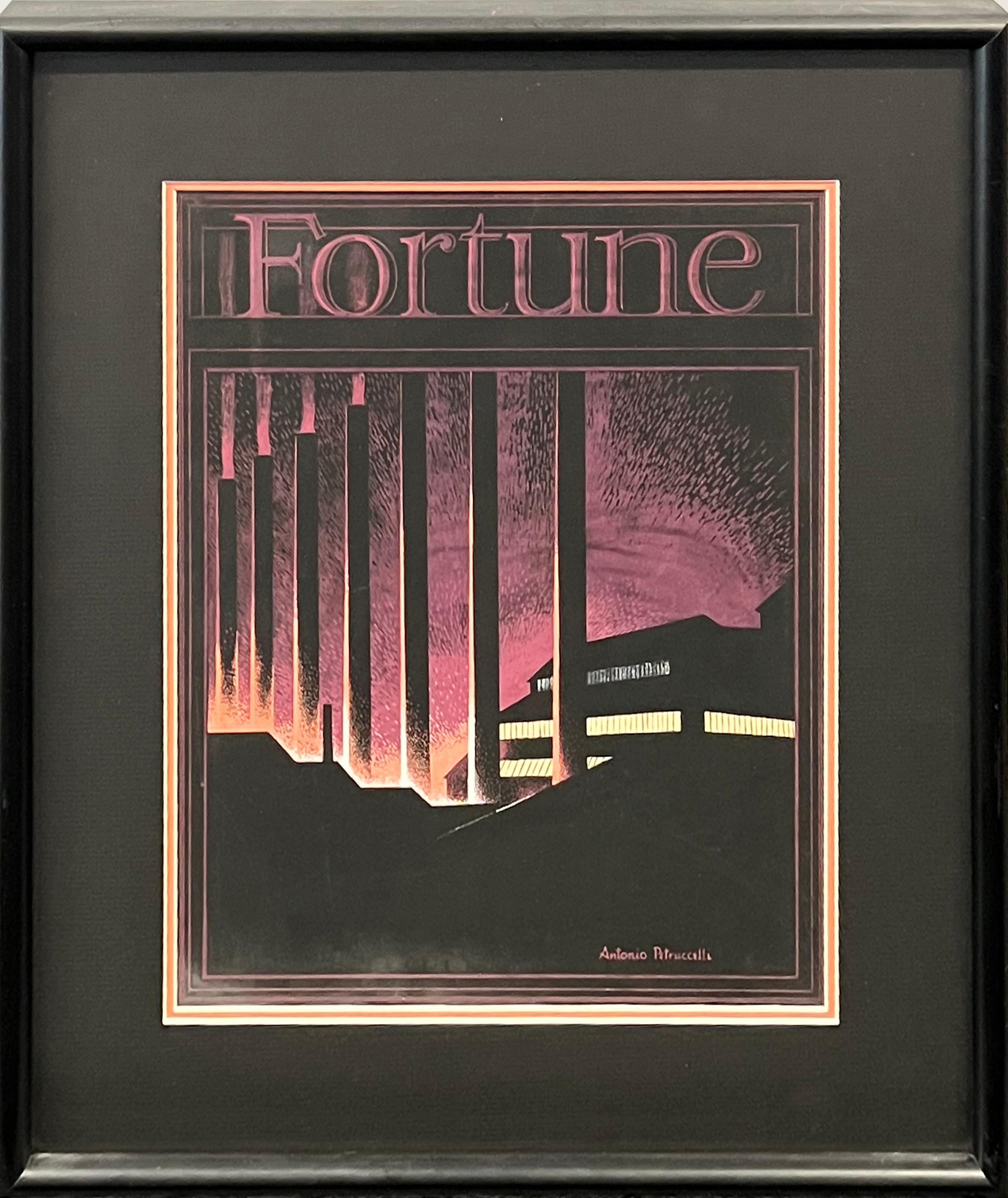 Original 1930s Painting Fortune Cover Proposal. Industrial Modern American Scene - Black Landscape Painting by Antonio Petruccelli