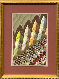 Original Painting Cathedral Interior New Yorker Cover Proposal 1939 Jesus Church