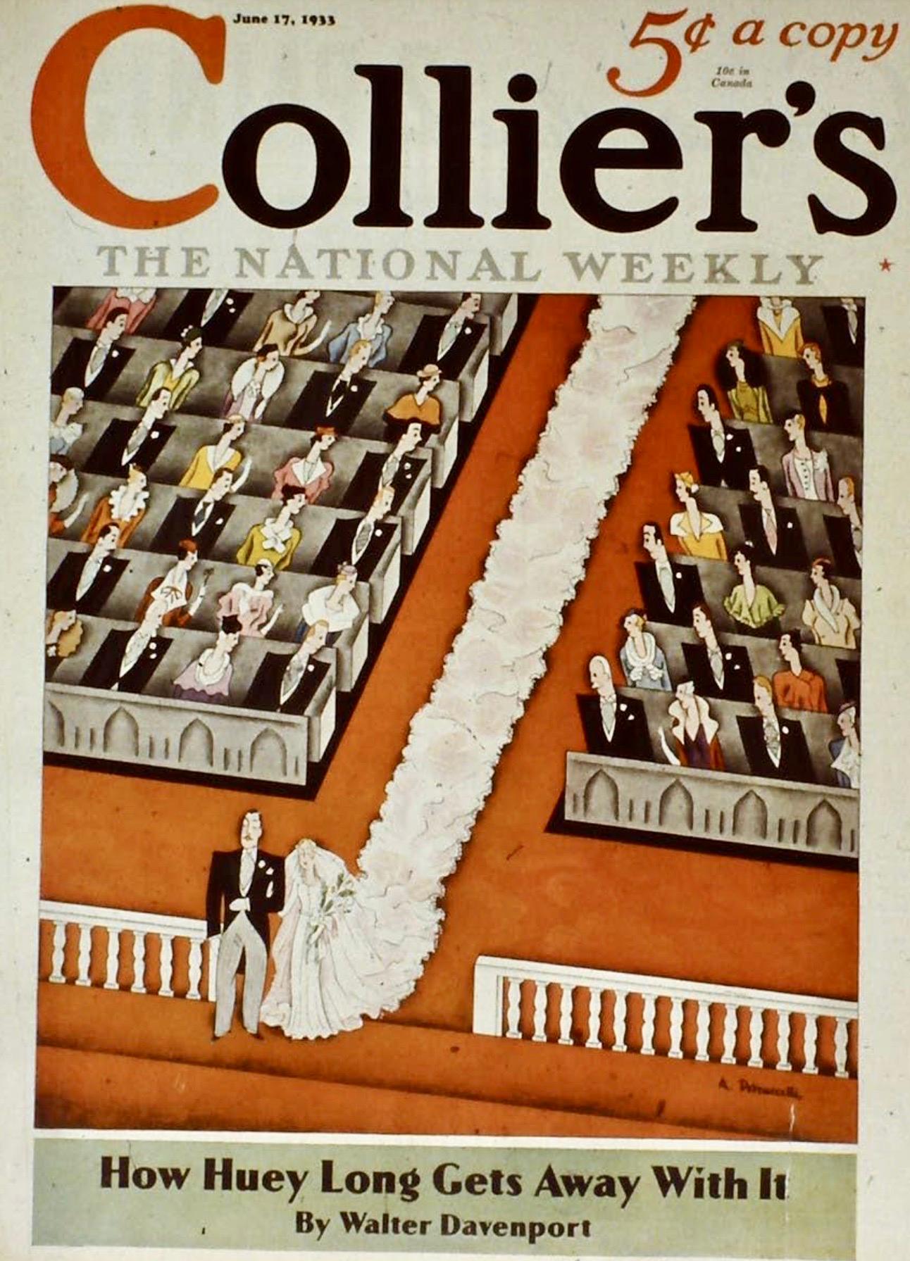 Peinture originale. Couverture du magazine Colliers publiée en 1933 - Illustration de mariage  - Réalisme américain Art par Antonio Petruccelli