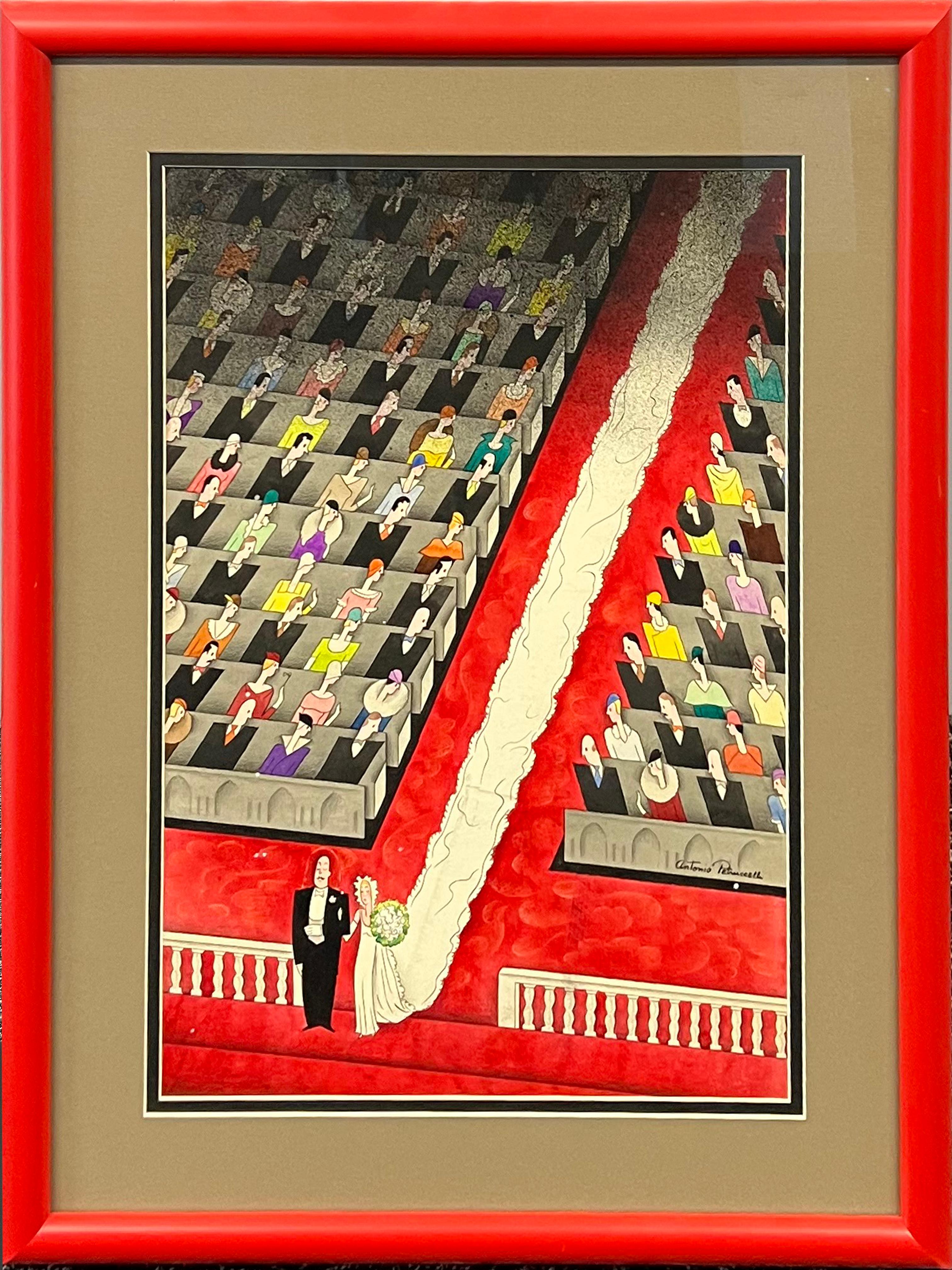 Original-Gemälde. Colliers Magazine Cover, veröffentlicht 1933, Hochzeitsillustration 

Antonio Petruccelli (1907 - 1994)
Die Hochzeit
Colliers veröffentlicht, Juni 17, 1933
17 1/4 x 11 1/2 Zoll (Sicht)
Gerahmt 23 1/4 X 17 1/2 Zoll
Gouache auf