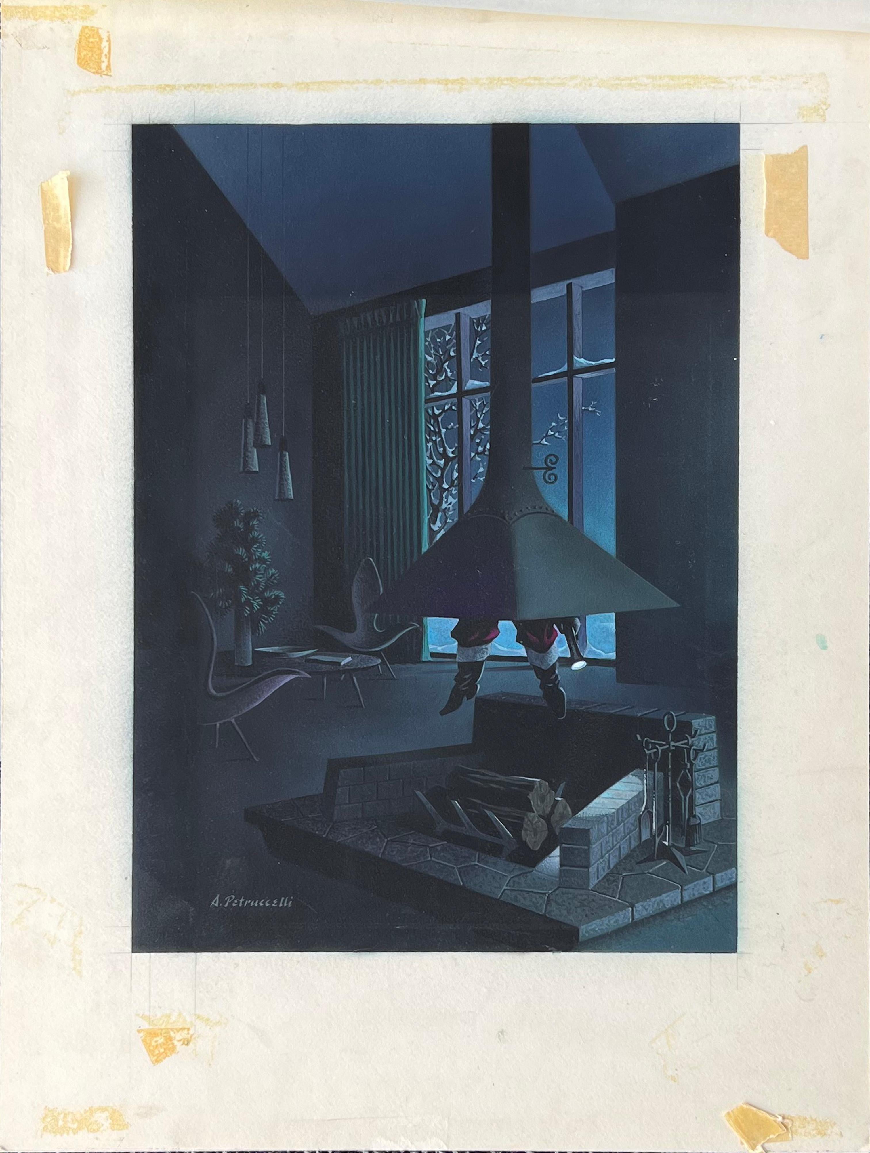 Original-Gemälde, New Yorker Cover, Proposal, amerikanische Szene, Moderne Santa's Feet – Art von Antonio Petruccelli
