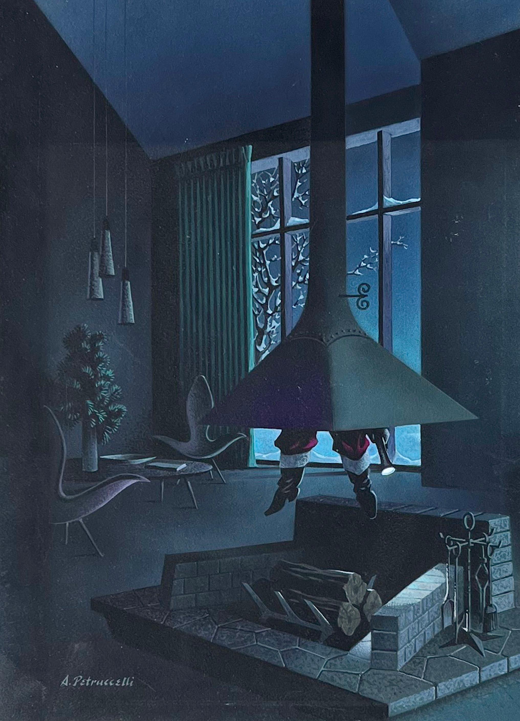 Antonio Petruccelli Interior Art – Original-Gemälde, New Yorker Cover, Proposal, amerikanische Szene, Moderne Santa's Feet