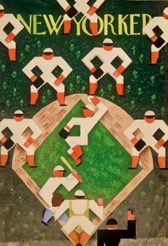 Original Painting. New Yorker Cover Proposal Baseball c. 1939 Modern Cubist Deco