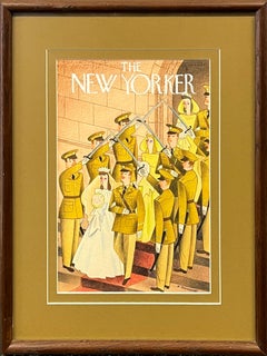 Original Painting New Yorker Mag Cover proposal. Army Wedding American Scene WPA
