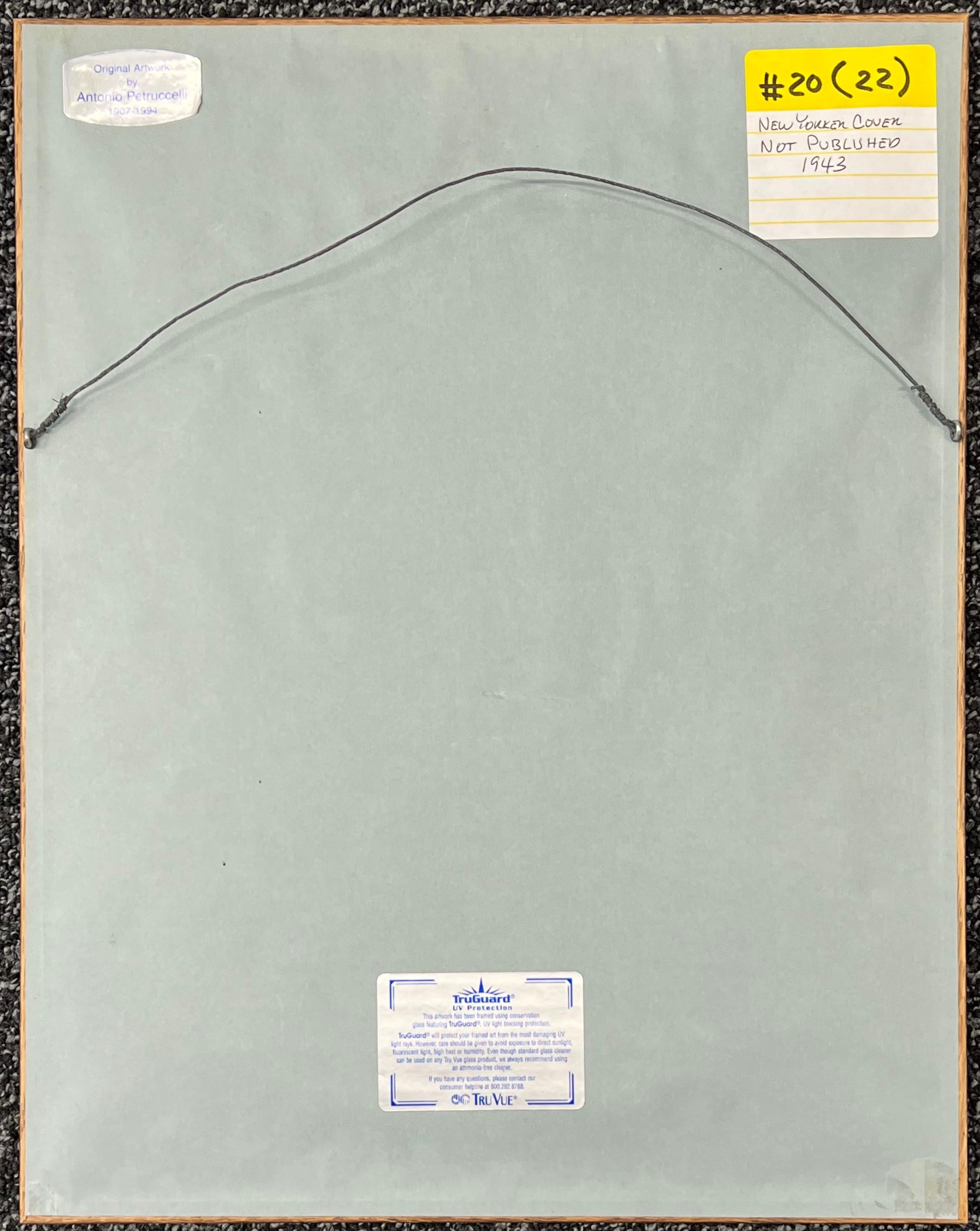 Original-Gemälde, New Yorker Mag-Deckel-Vorschlag. Amerikanische Armee-Hochzeitsssszene WPA (Amerikanischer Realismus), Painting, von Antonio Petruccelli