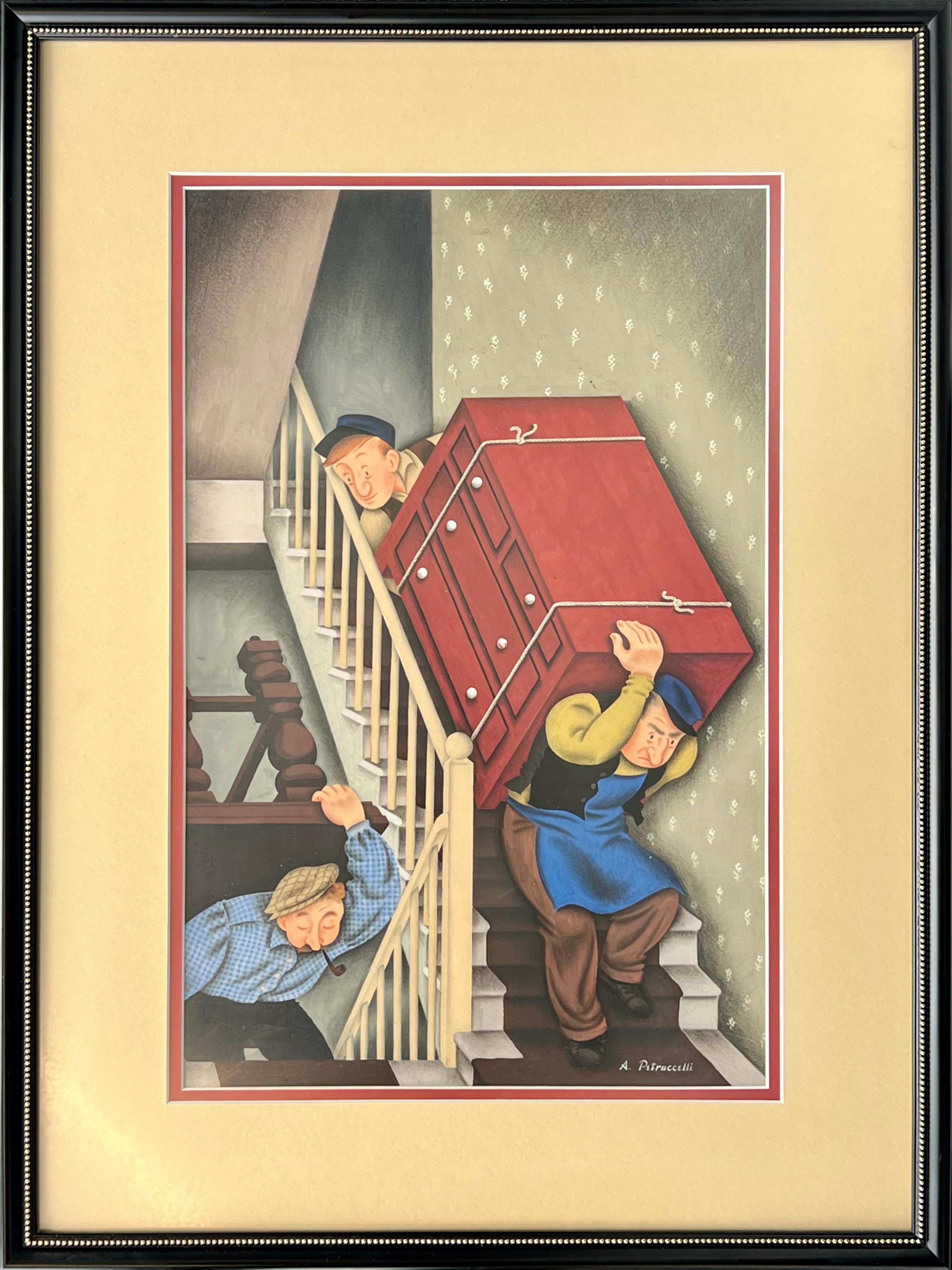 Pintura original. New Yorker Magazine Publicado 1935 Escena Americana Moderna WPA - Painting realista estadounidense de Antonio Petruccelli