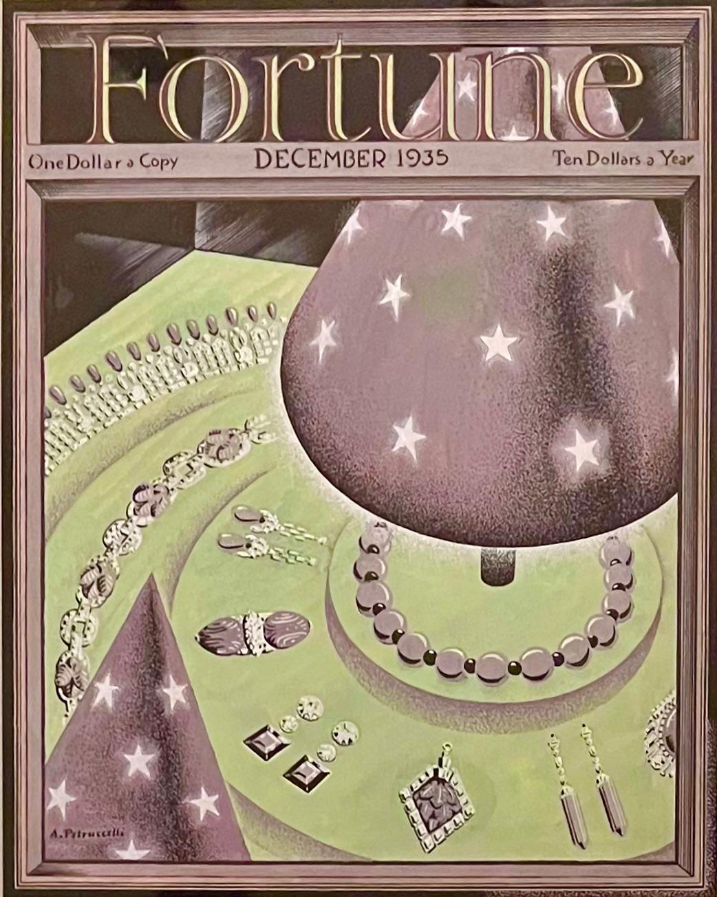 Antonio Petruccelli Still-Life – Originalgemälde, veröffentlicht Fortune Mag Cover 1935, Juwelen-Schmuck-Illustration