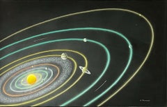 Peinture originale publiée dans le magazine Life 1961 Illustration du système solaire Atomique