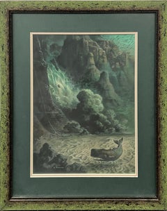 Original Painting Undersea Whale Life Mag Published 1953 Illustration Ocean Sea