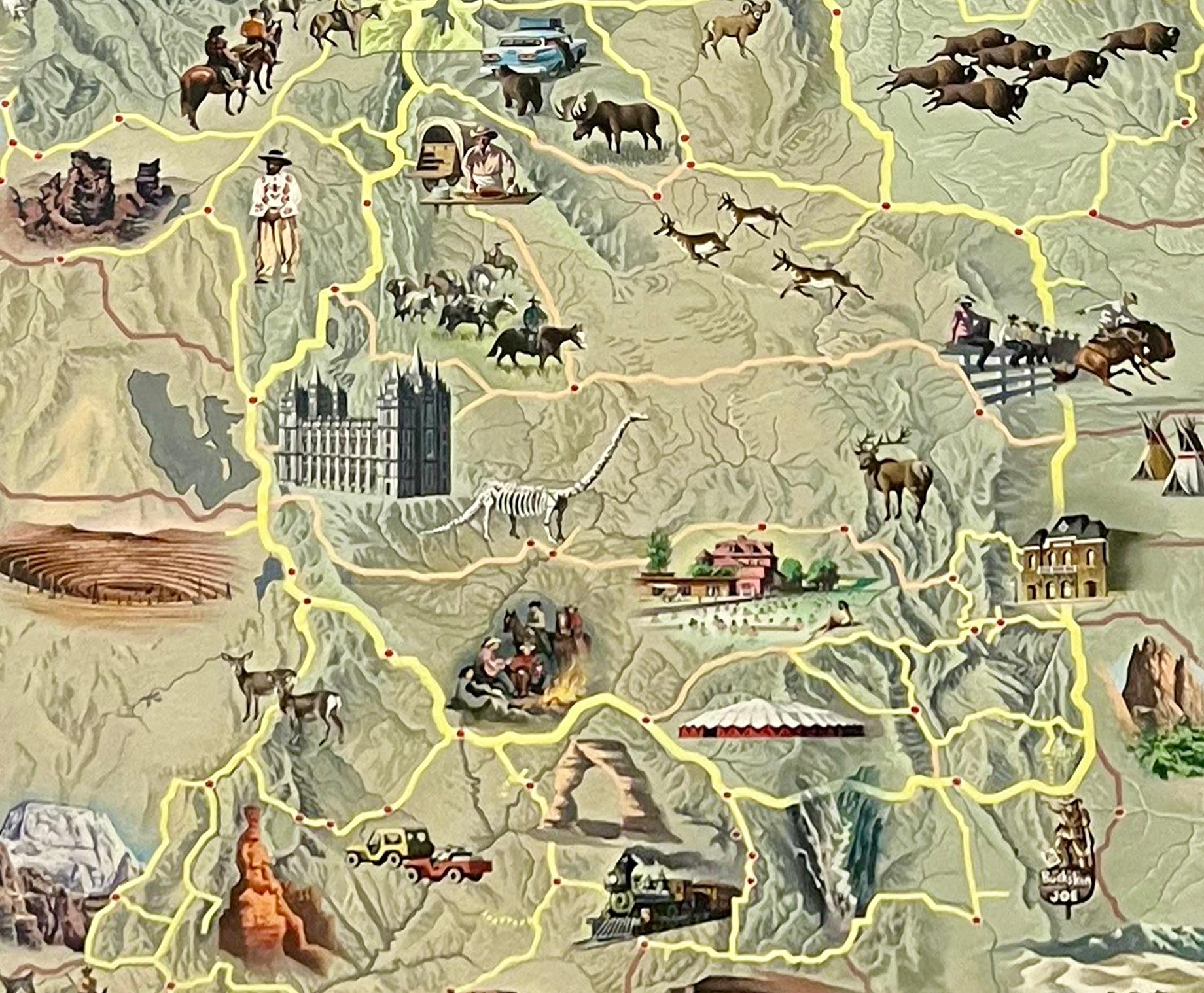 Western US Map Life Mag Published 1960 American Scene Mid Century Illustration - Naturalistic Art by Antonio Petruccelli