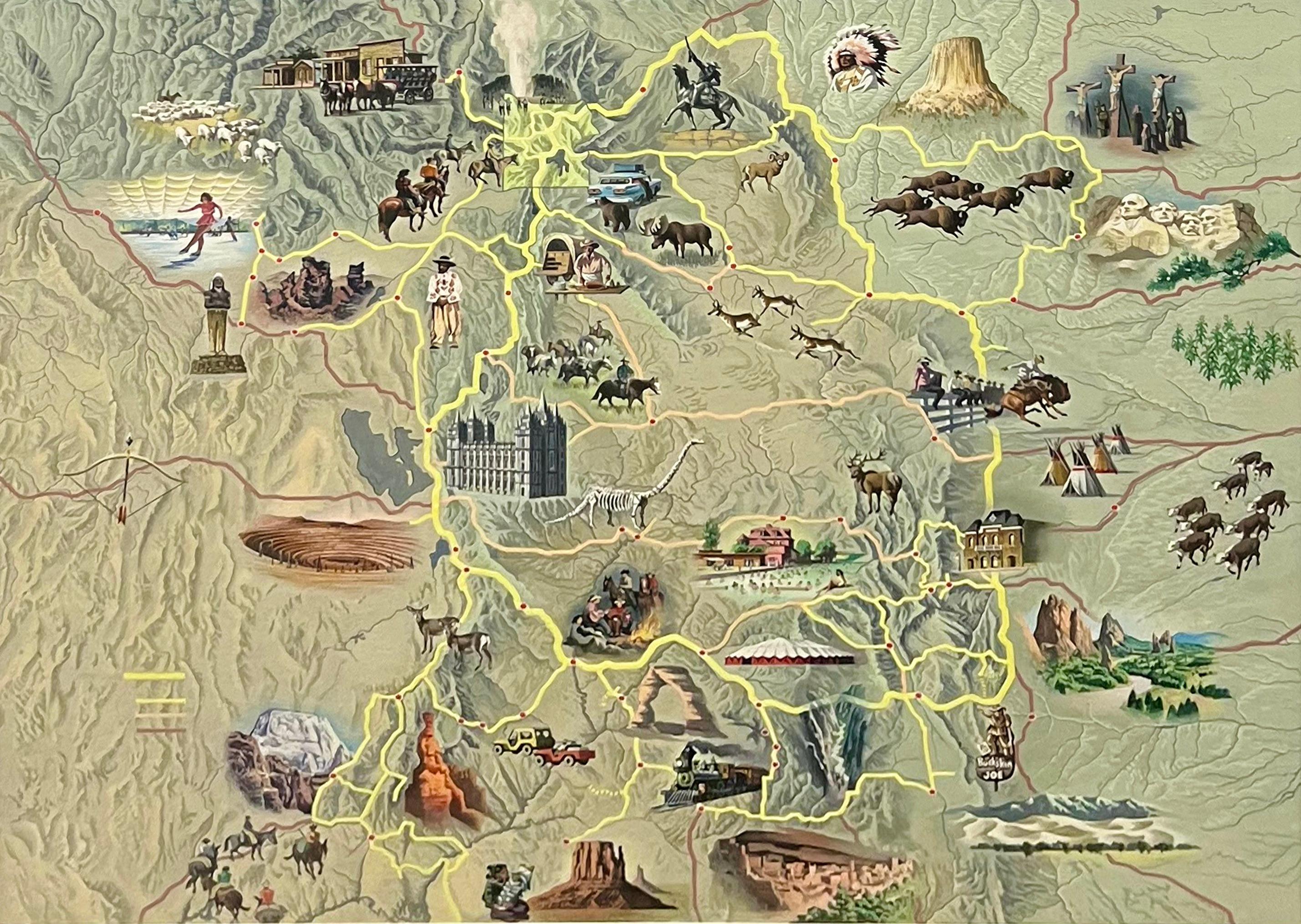 Antonio Petruccelli Landscape Art - Western US Map Life Mag Published 1960 American Scene Mid Century Illustration