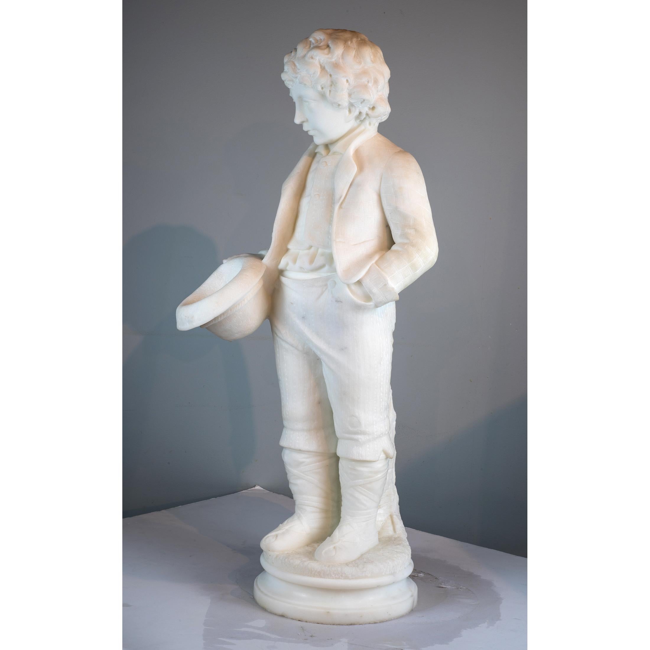 Italian Marble Sculpture Status of a Boy by Antonio Piazza  In Good Condition For Sale In New York, NY