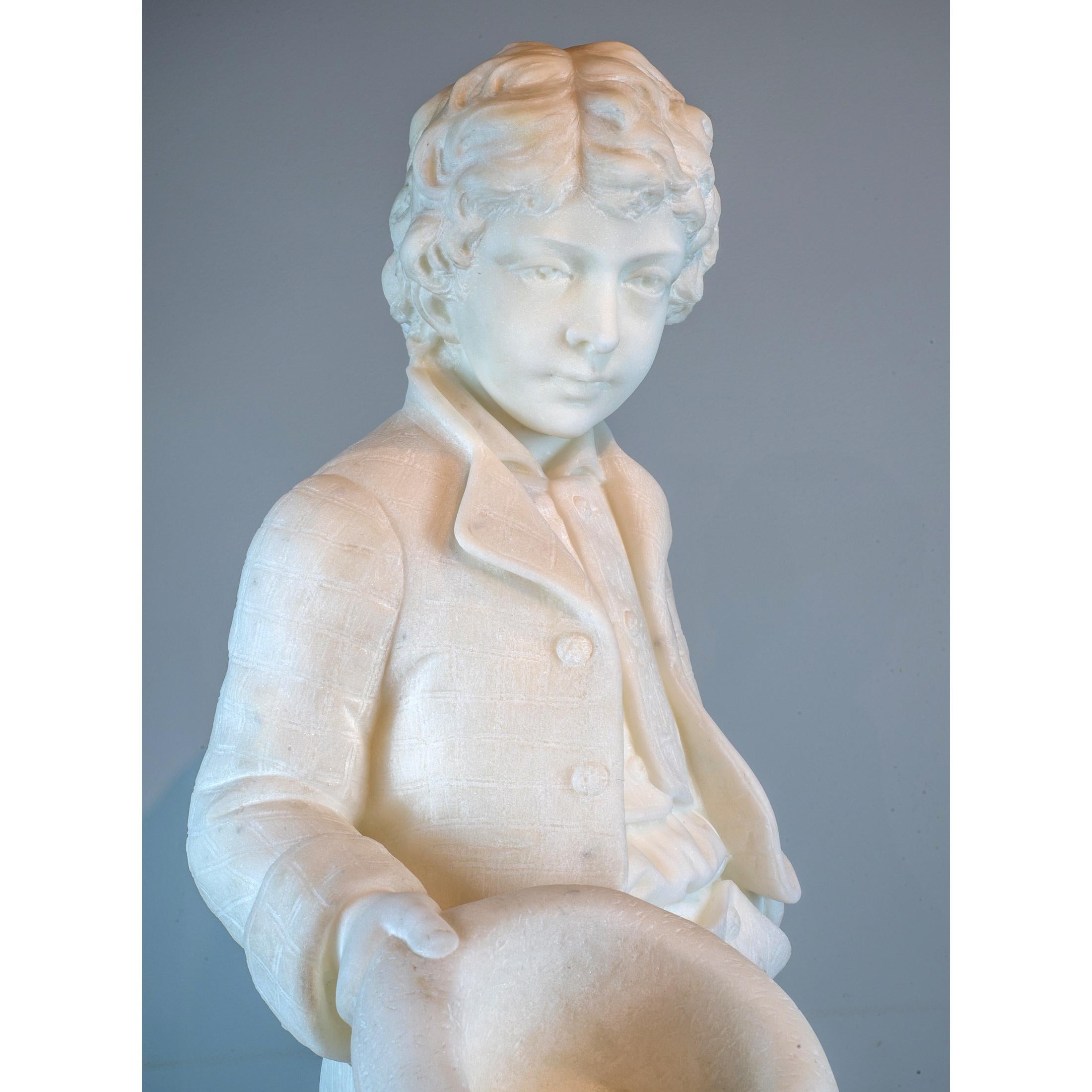 19th Century Italian Marble Sculpture Status of a Boy by Antonio Piazza  For Sale