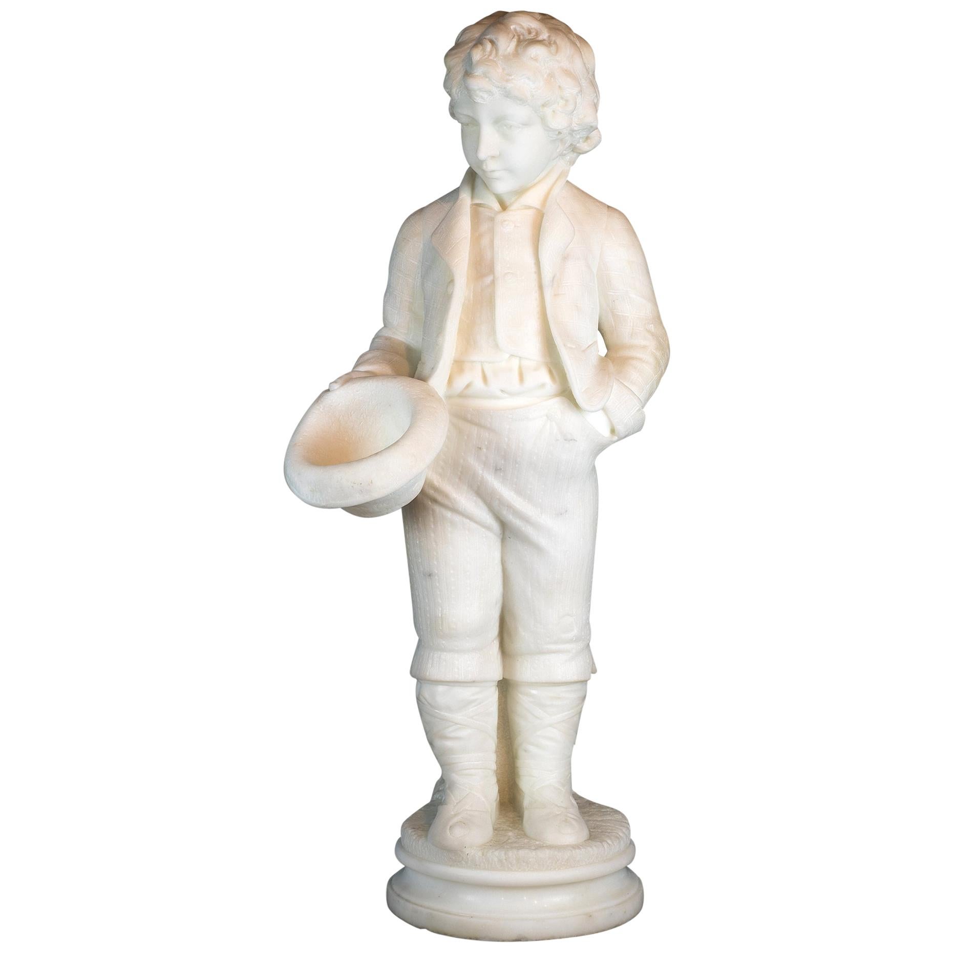 Italian Marble Sculpture Status of a Boy by Antonio Piazza  For Sale