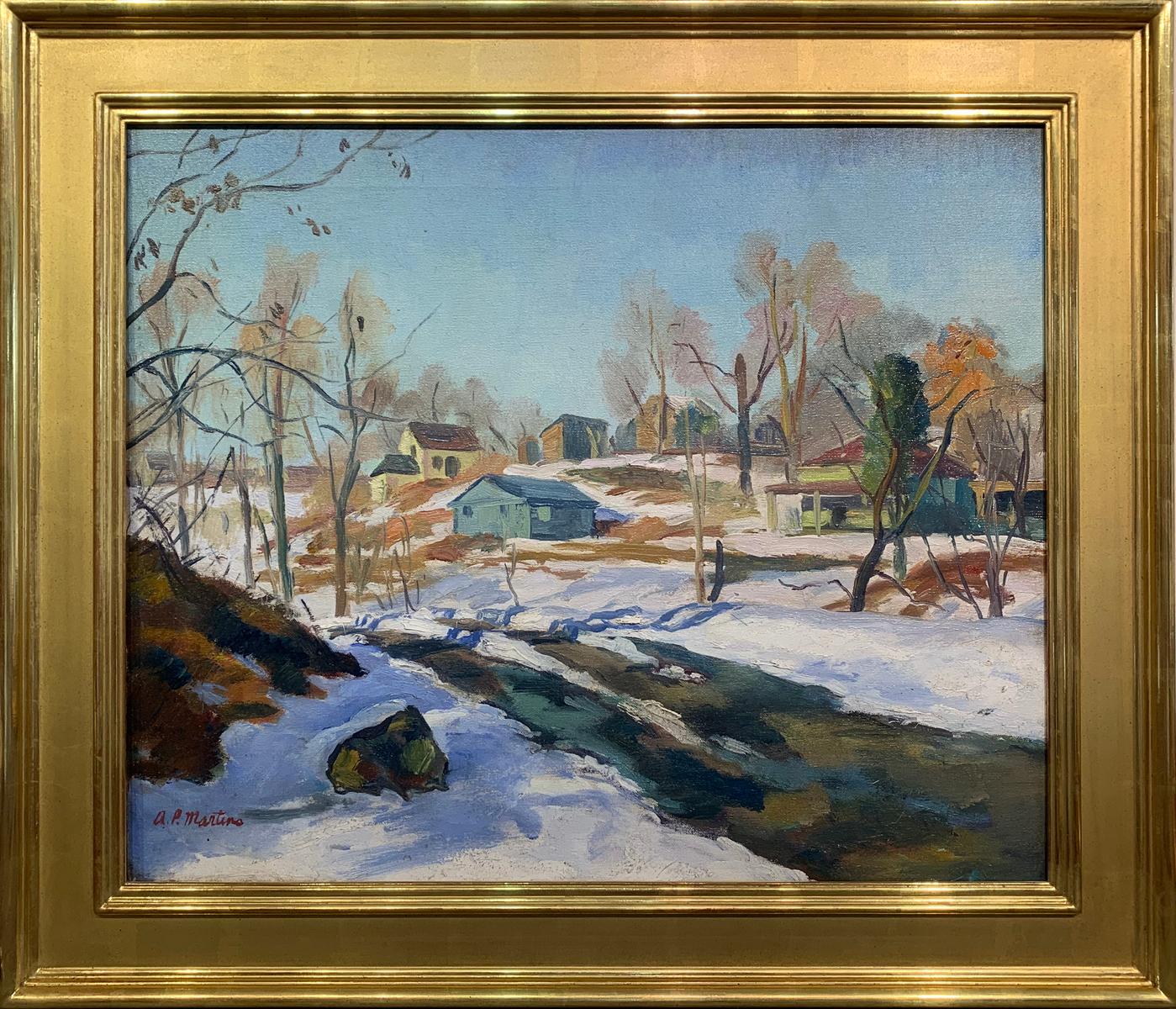 Antonio Pietro Martino Landscape Painting - Antonio Martino, Winter in New Hope, Oil on Canvas, 1940's