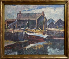 Antique Fishing Boats, Gloucester MA, American Impressionist Harbor Scene