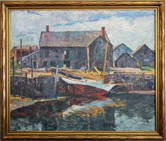 Fishing Boats, Gloucester MA, American Impressionist Harbor Scene