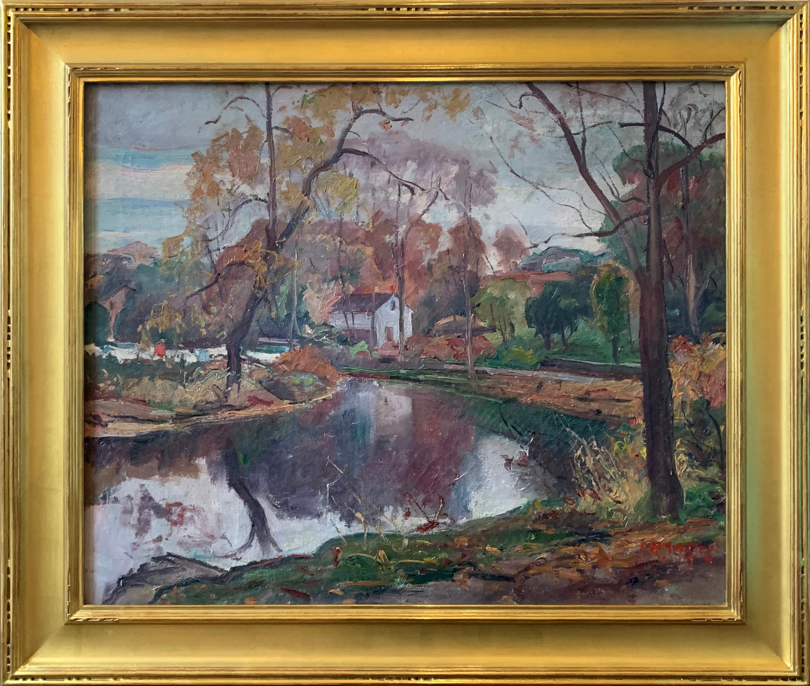 Antonio Pietro Martino Landscape Painting - Reflections, American Impressionist Landscape, Regional Scene, Delaware River
