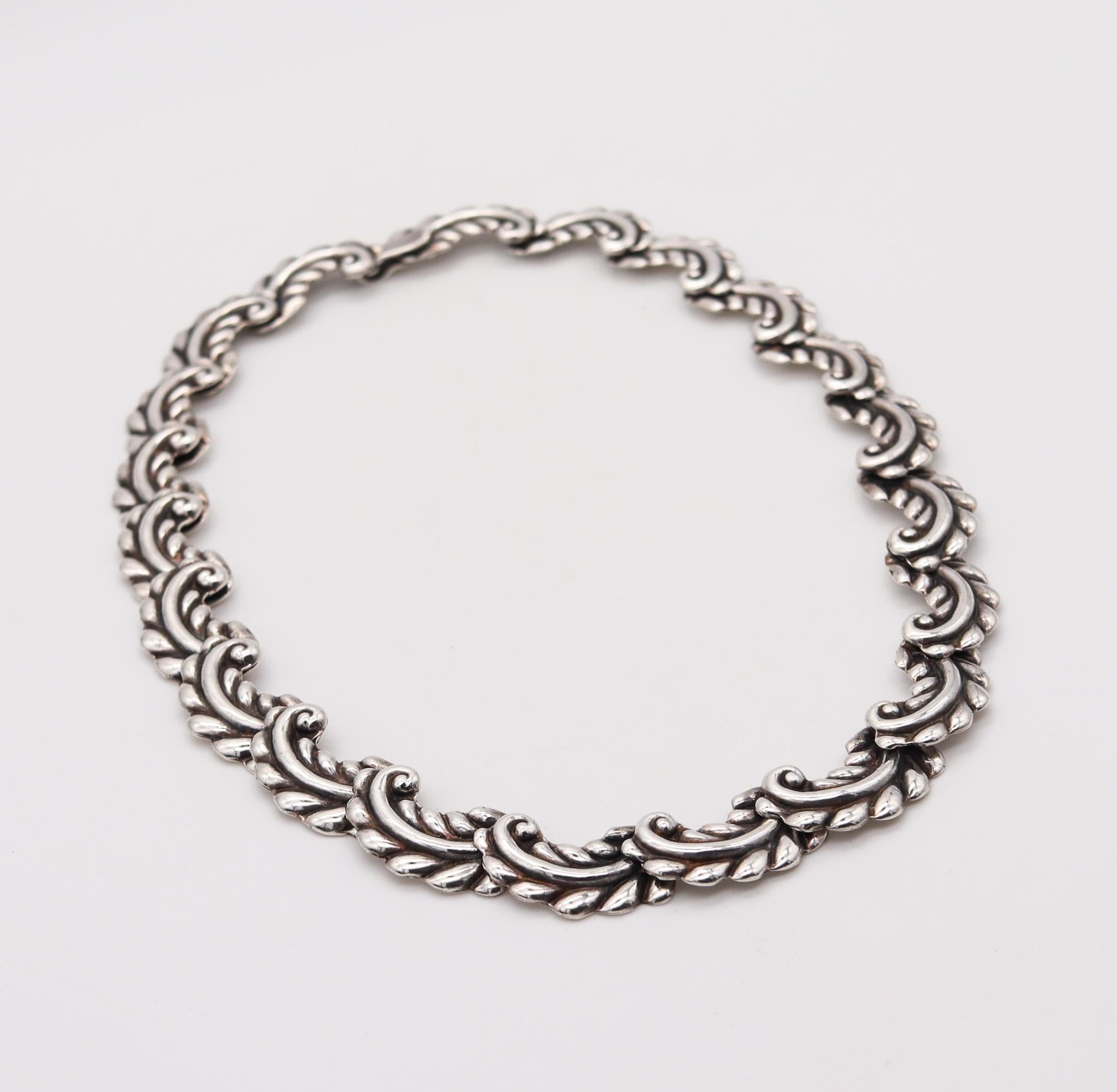 Antonio Reina 1950 Mexican Taxco Organic Necklace In Solid .925 Sterling Silver For Sale 1