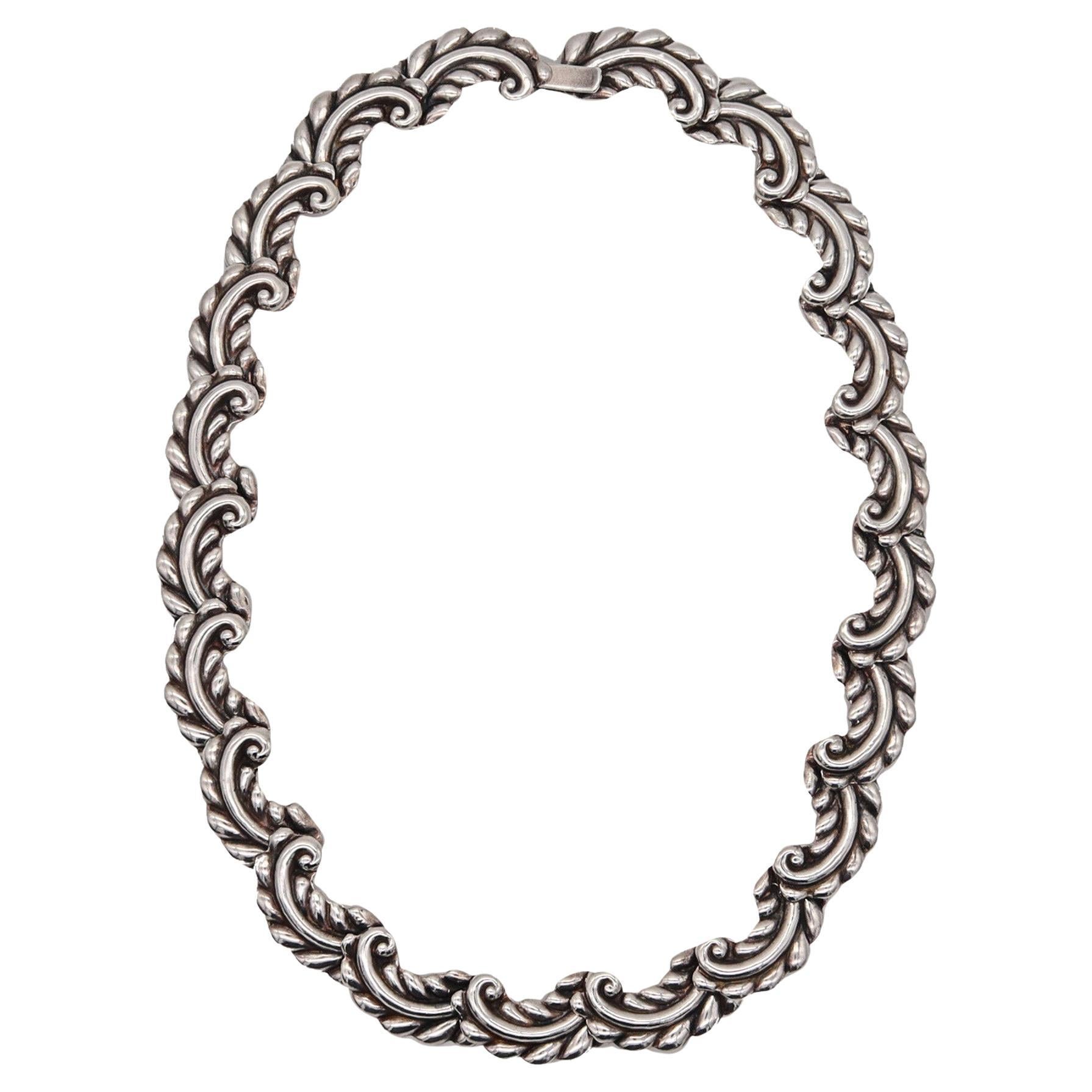 Antonio Reina 1950 Mexican Taxco Organic Necklace In Solid .925 Sterling Silver For Sale