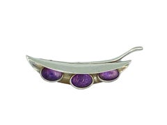 Antonio Pineda Amethyst Pea Pod 970 Silver Masterpiece Taxco Brooch Circa 1960s