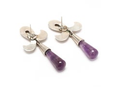 Antonio Pineda Boucles d'oreilles en goutte à ruban Taxco en argent et améthyste vintage des années 1960