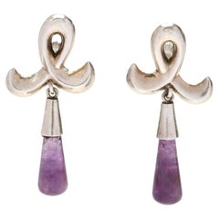 Antonio Pineda Orecchini a goccia a nastro in argento Taxco con ametista Vintage Circa 1960