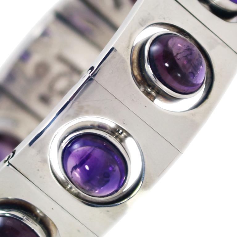 Modernist Antonio Pineda Heavy Sterling and Amethyst Vintage Bracelet