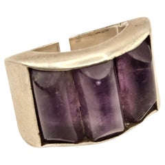 Antonio Pineda Mexican Amethyst Three Stone Sterling Silver Ring (bague en argent)