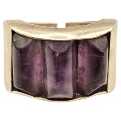Antonio Pineda Mexican Amethyst Three Stone Sterling Silver Ring